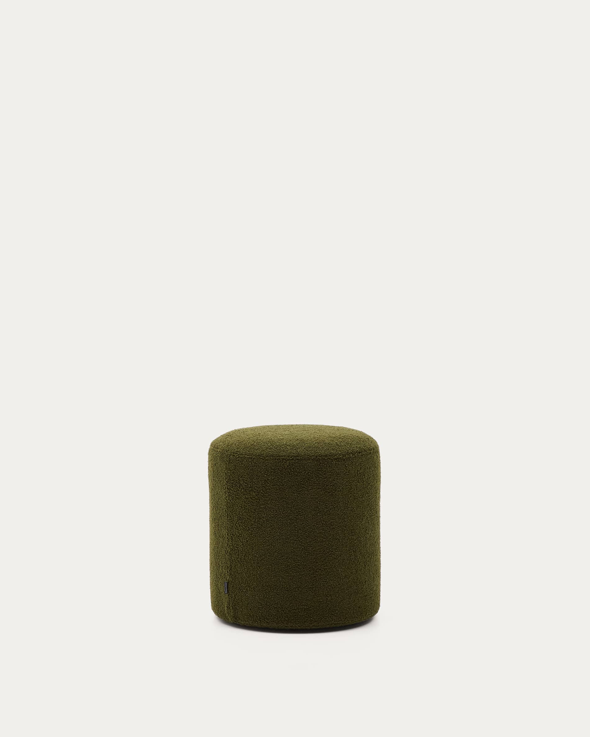 Kaeli footrest with removable cover in green bouclé Ø 43 cm
