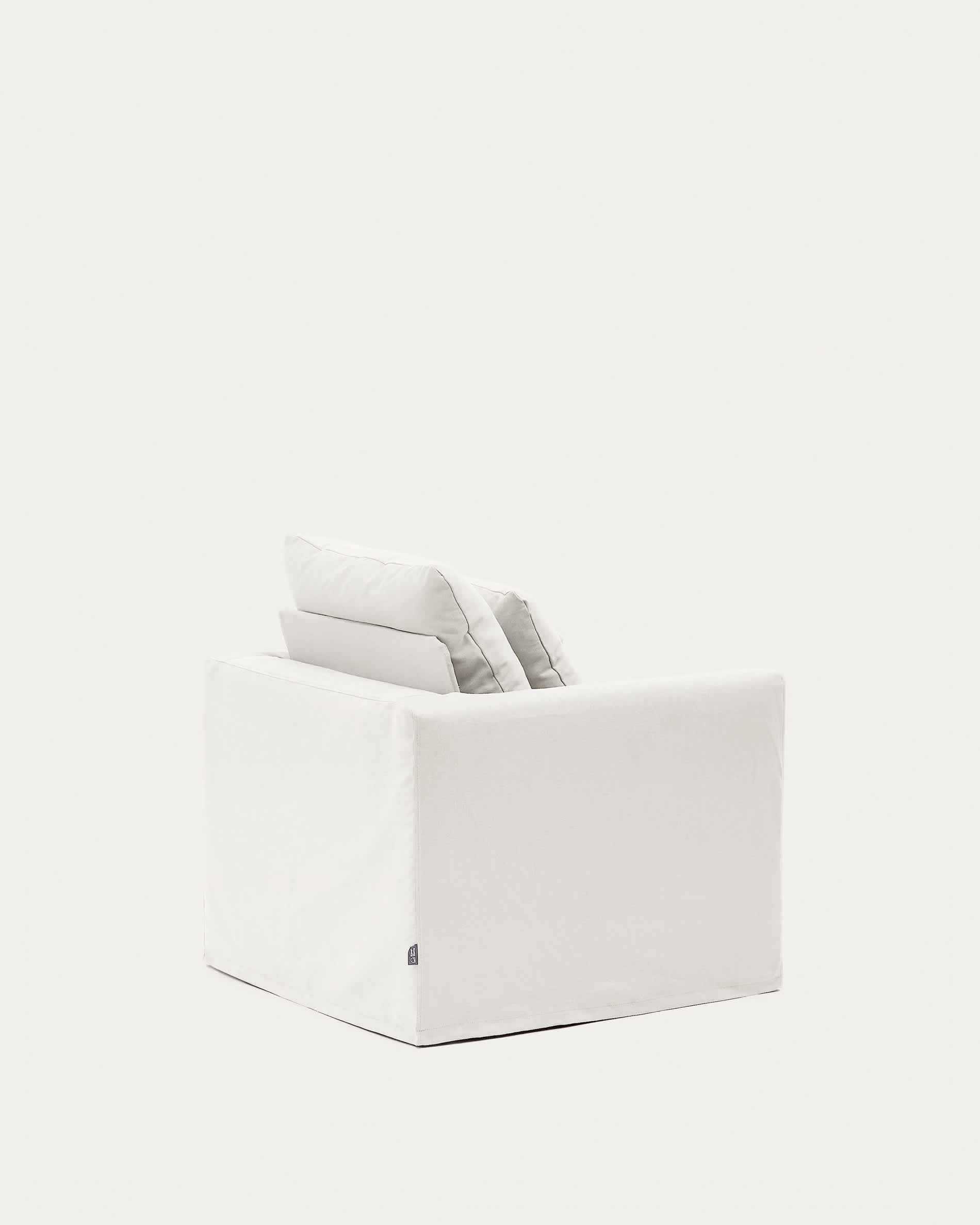 Nora armchair with removable cover with linen and cotton cushion in ecru 92cm