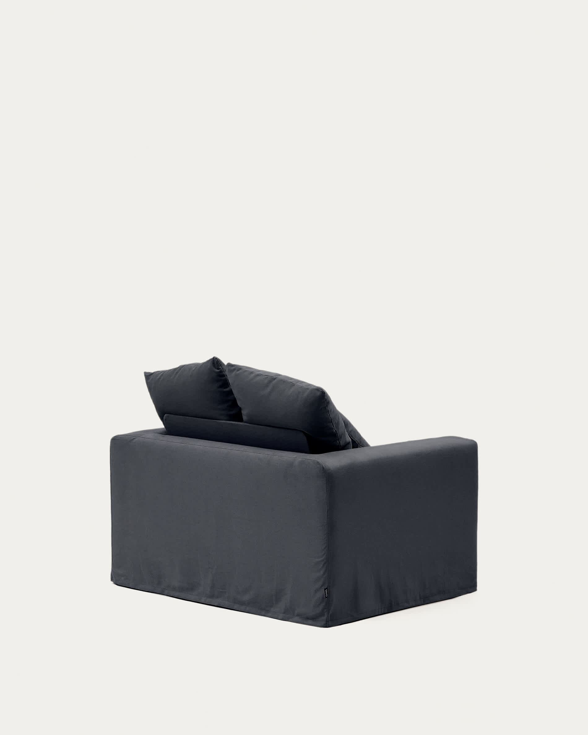 Nora armchair with removable cover with linen and cotton cushion in anthracite grey 140cm