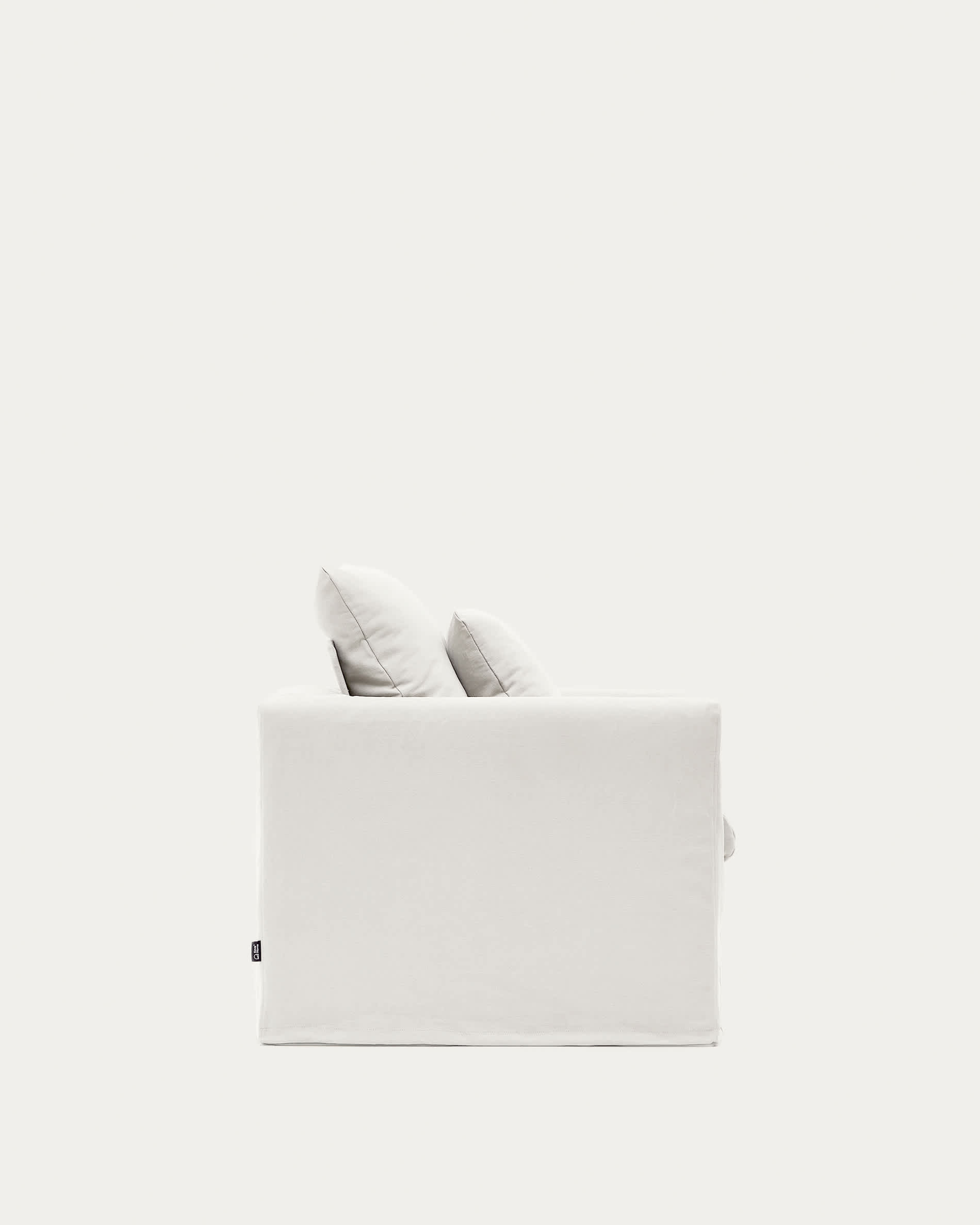 Nora armchair with removable cover with linen and cotton cushion in ecru 92cm