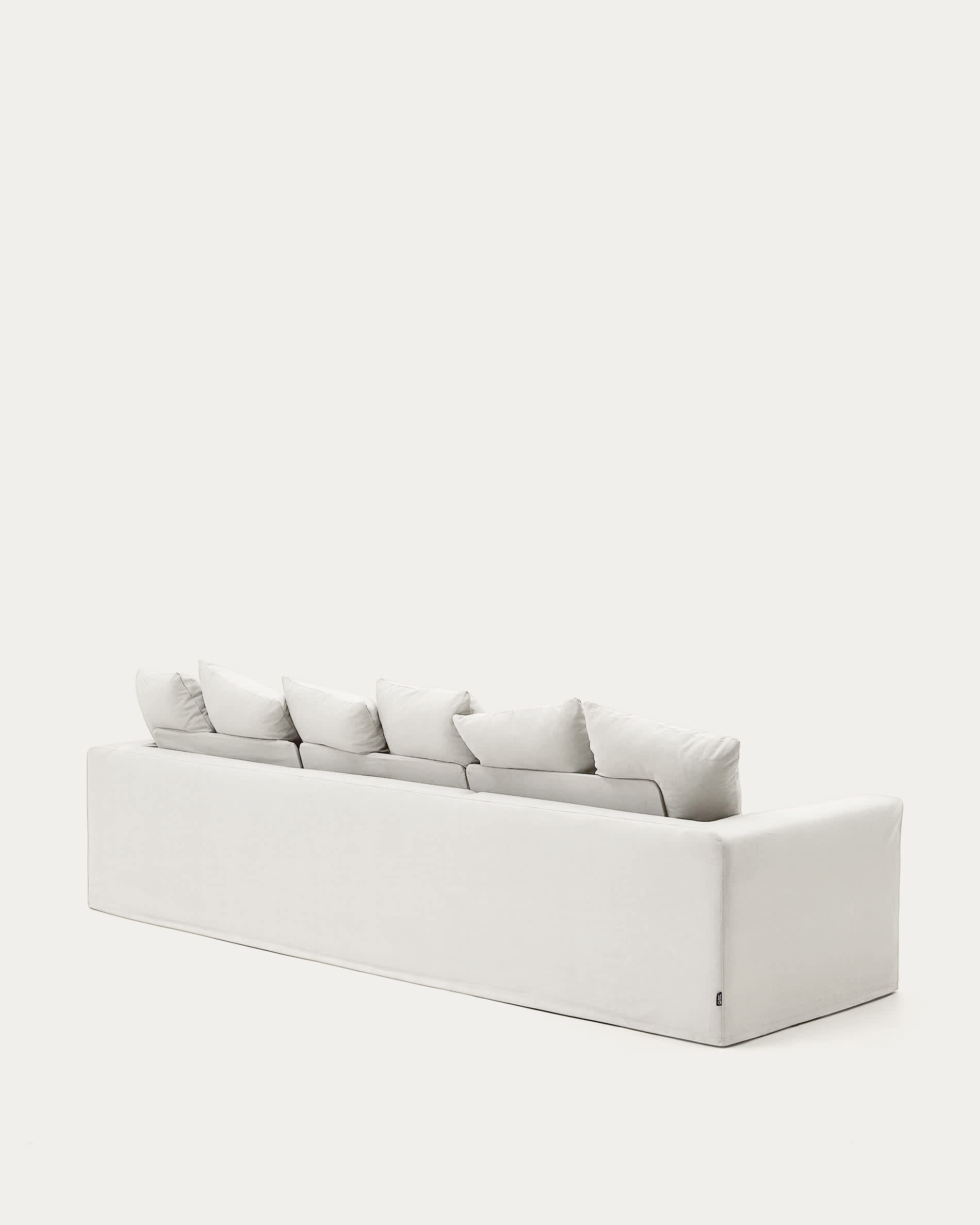 Nora 4-seater sofa with removable cover with linen and cotton cushions in ecru 340cm