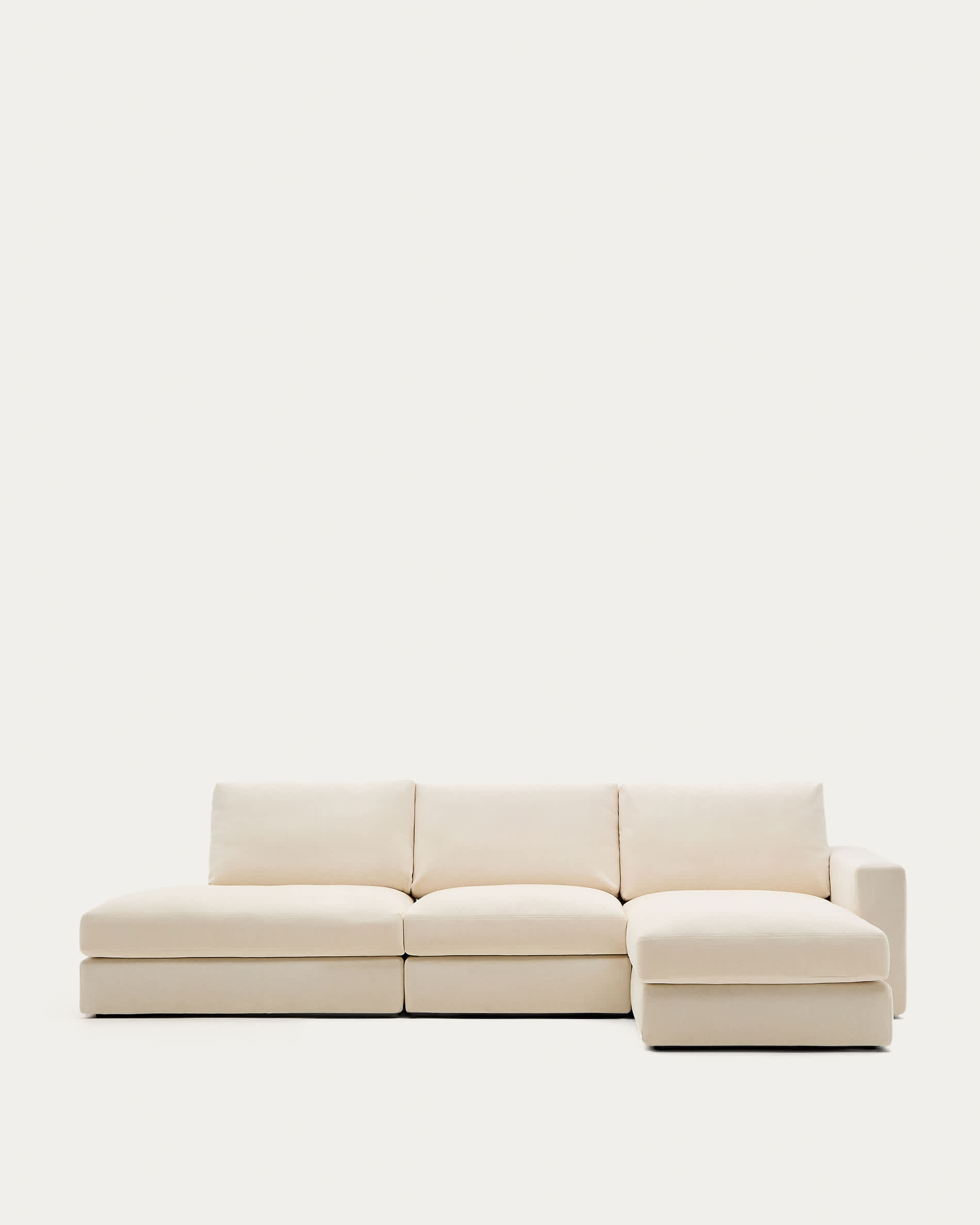 Alea ecru chenille 5-seater modular sofa with right chaise longue and removable cover 340cm