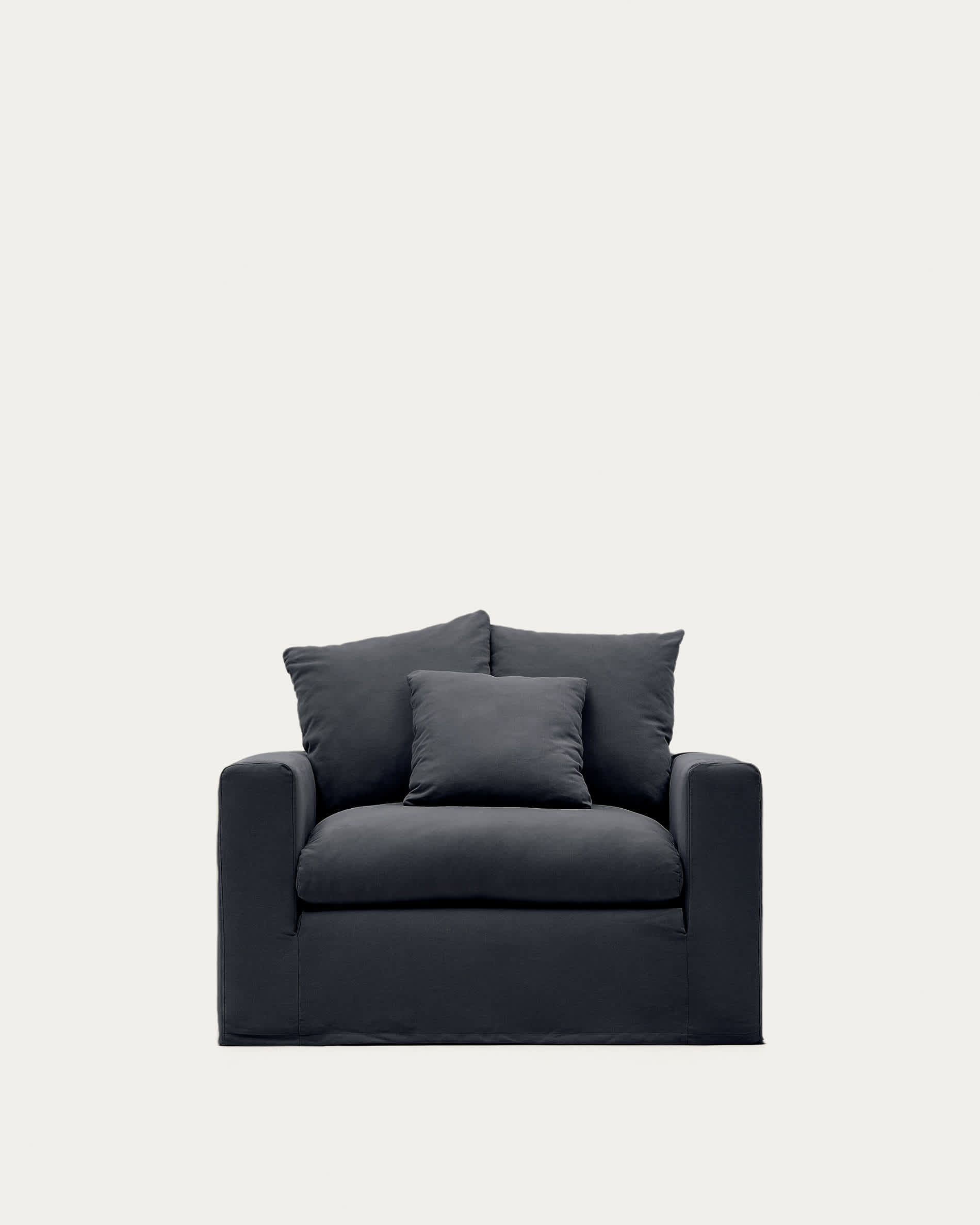 Nora armchair cover in anthracite grey linen and cotton 140cm