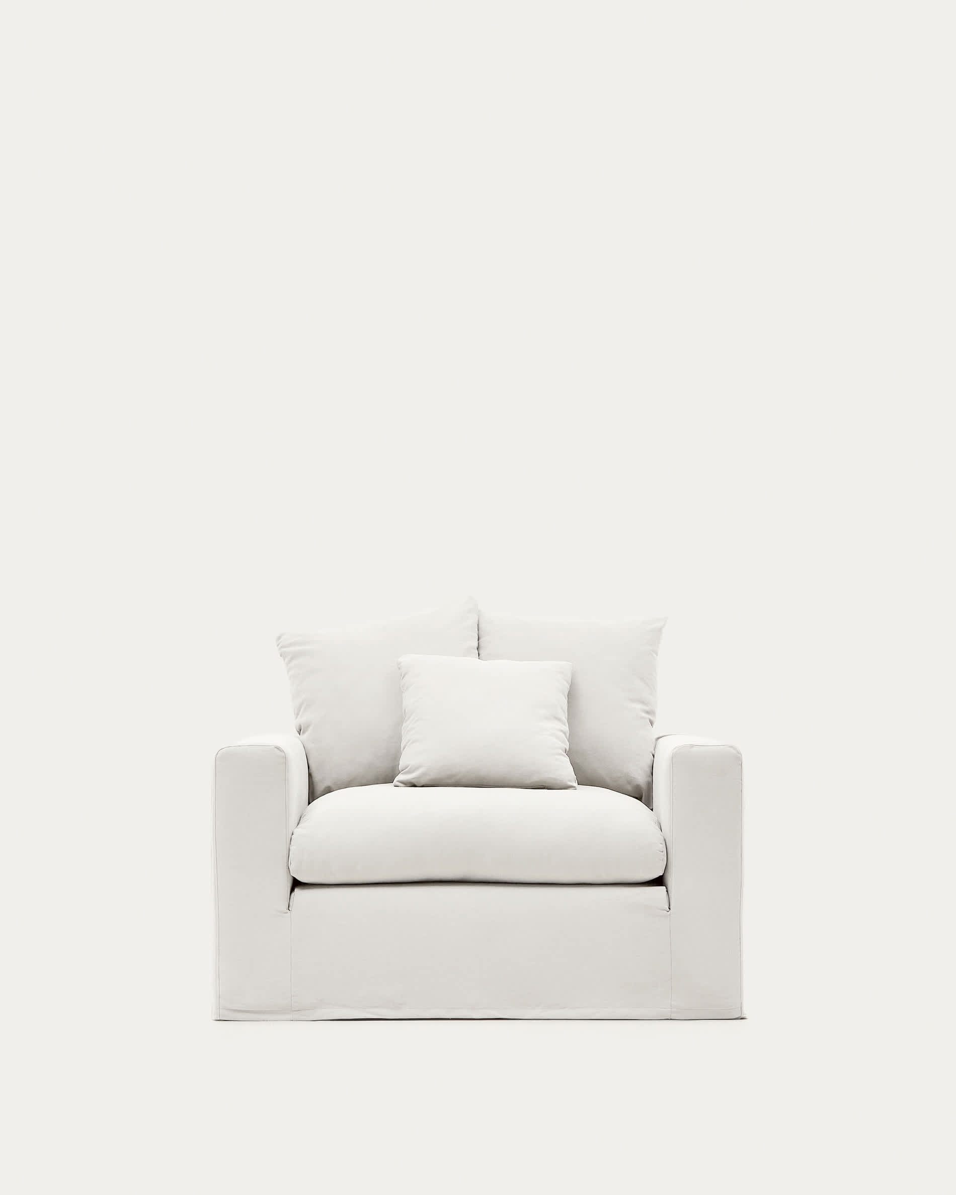 Nora armchair cover in ecru linen and cotton 140cm