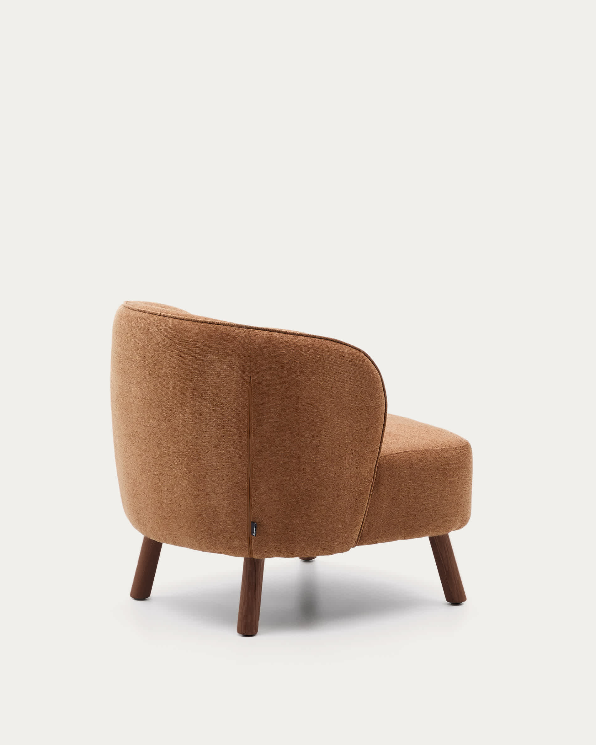 Ulit armchair in terracotta chenille with solid ash wood legs with walnut finish