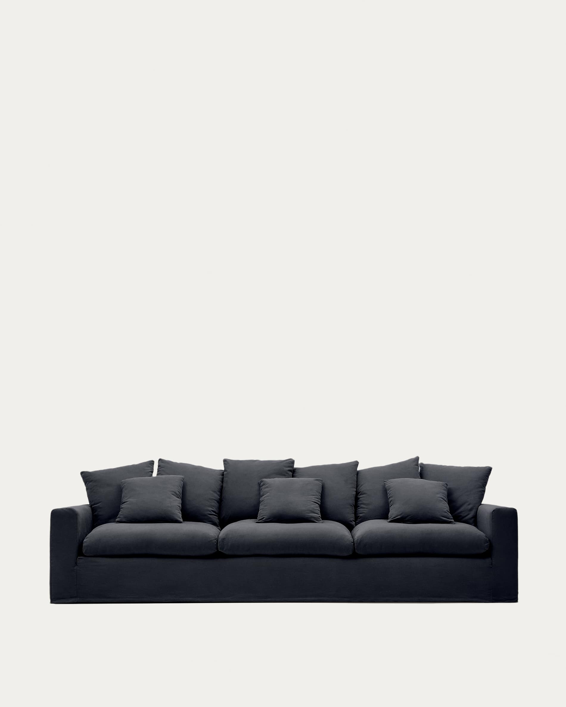 Nora 4-seater sofa cover in anthracite grey linen and cotton