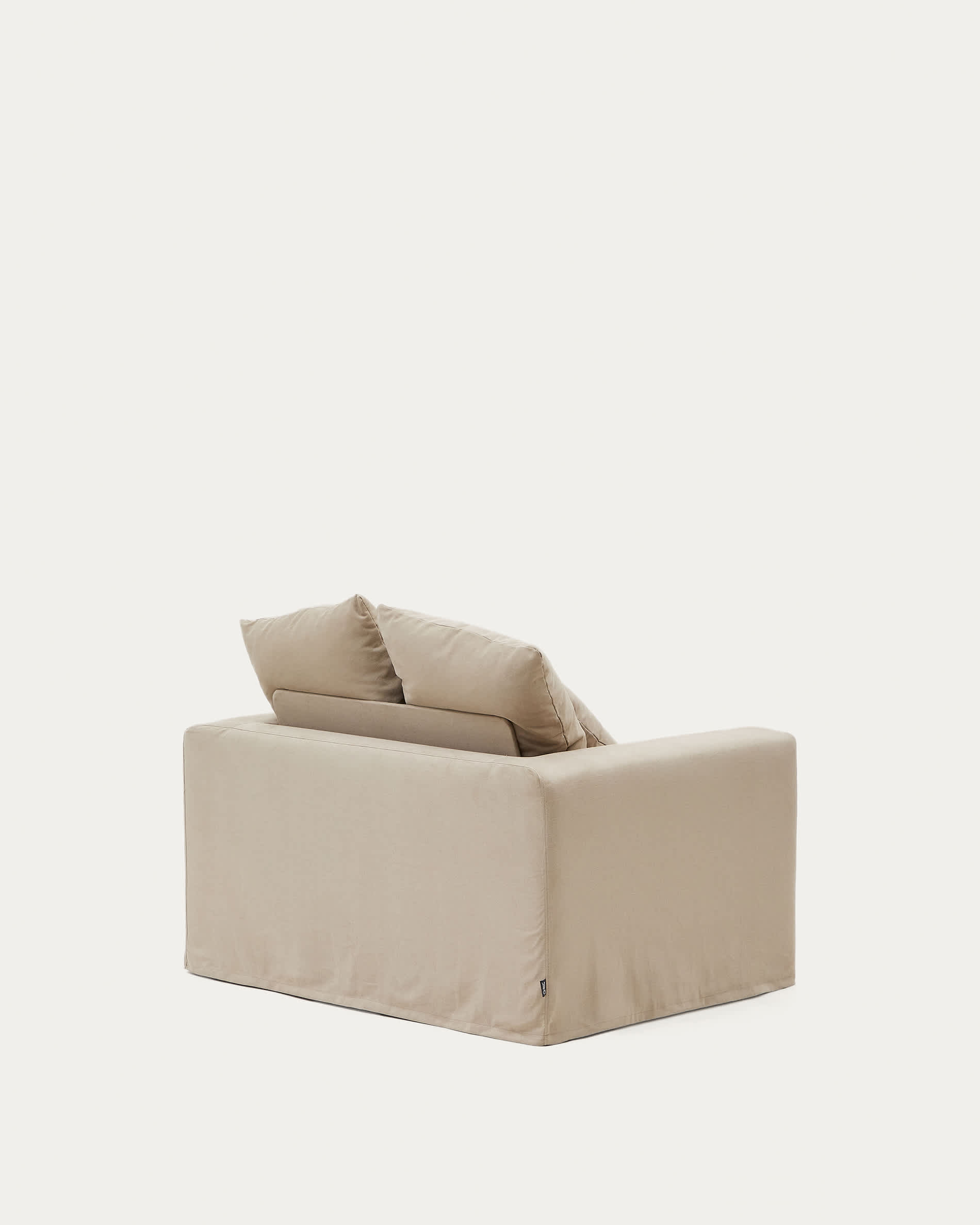 Nora armchair with removable cover with linen and cotton cushion in taupe 140cm