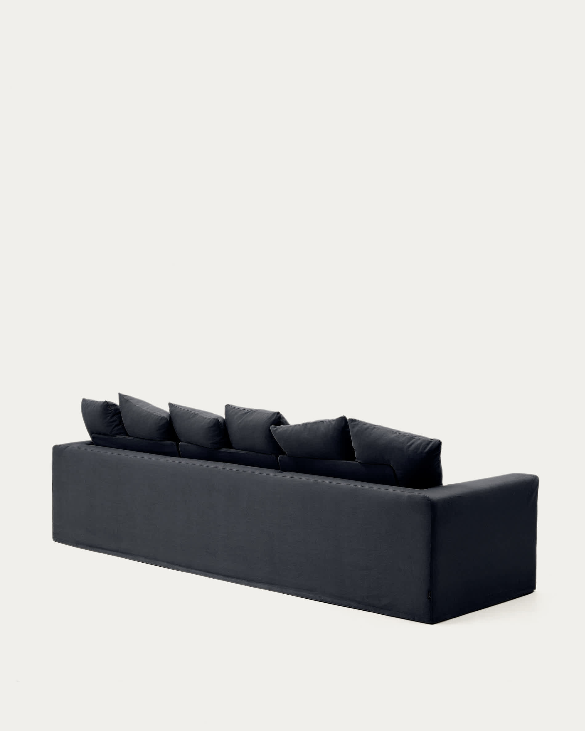 Nora 4-seater sofa with removable cover with linen and cotton cushions in anthracite grey 340cm