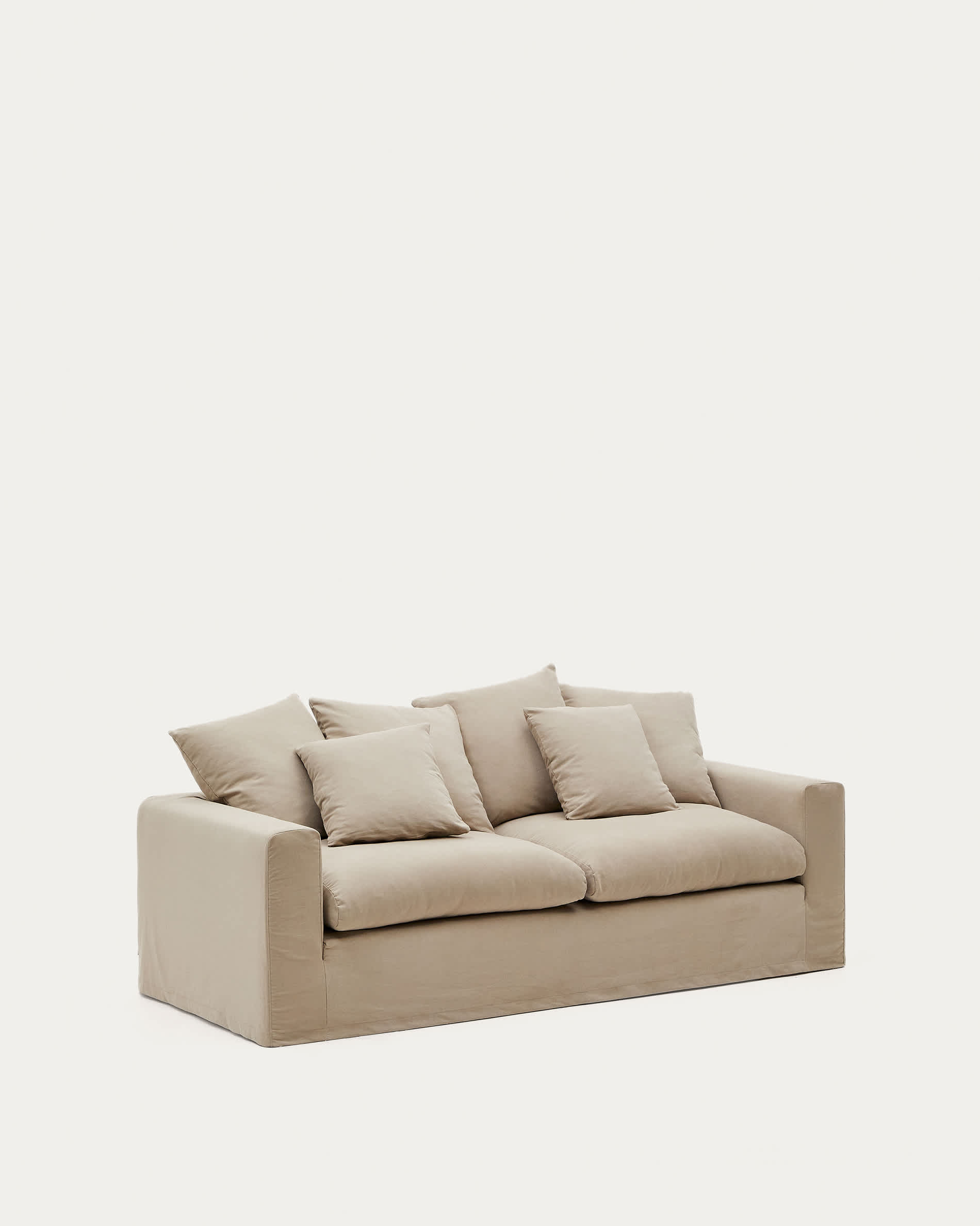 Nora 3-seater sofa with removable cover with linen and cotton cushions in taupe 240cm