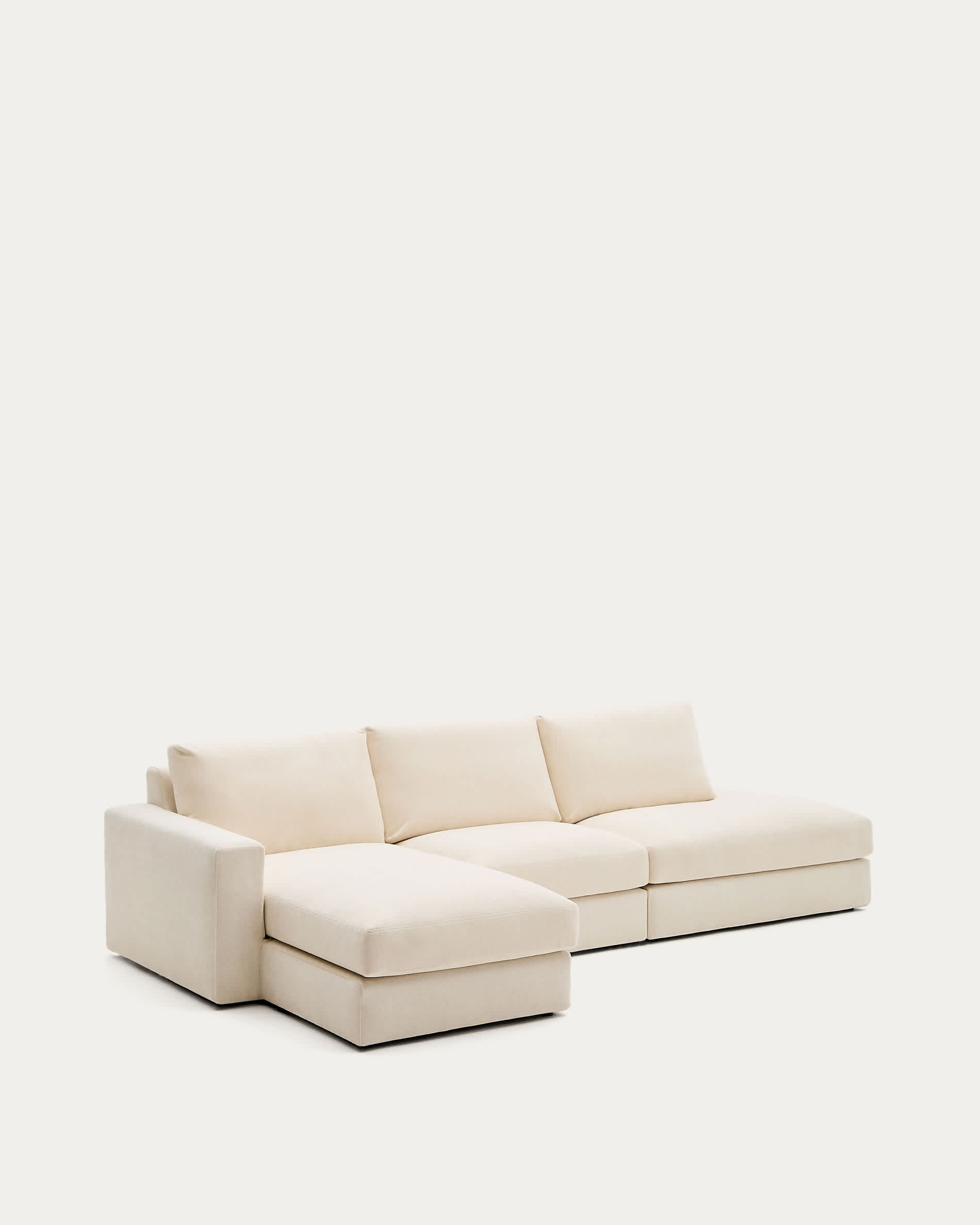 Alea ecru chenille 5-seater modular sofa with left chaise longue and removable cover 340cm