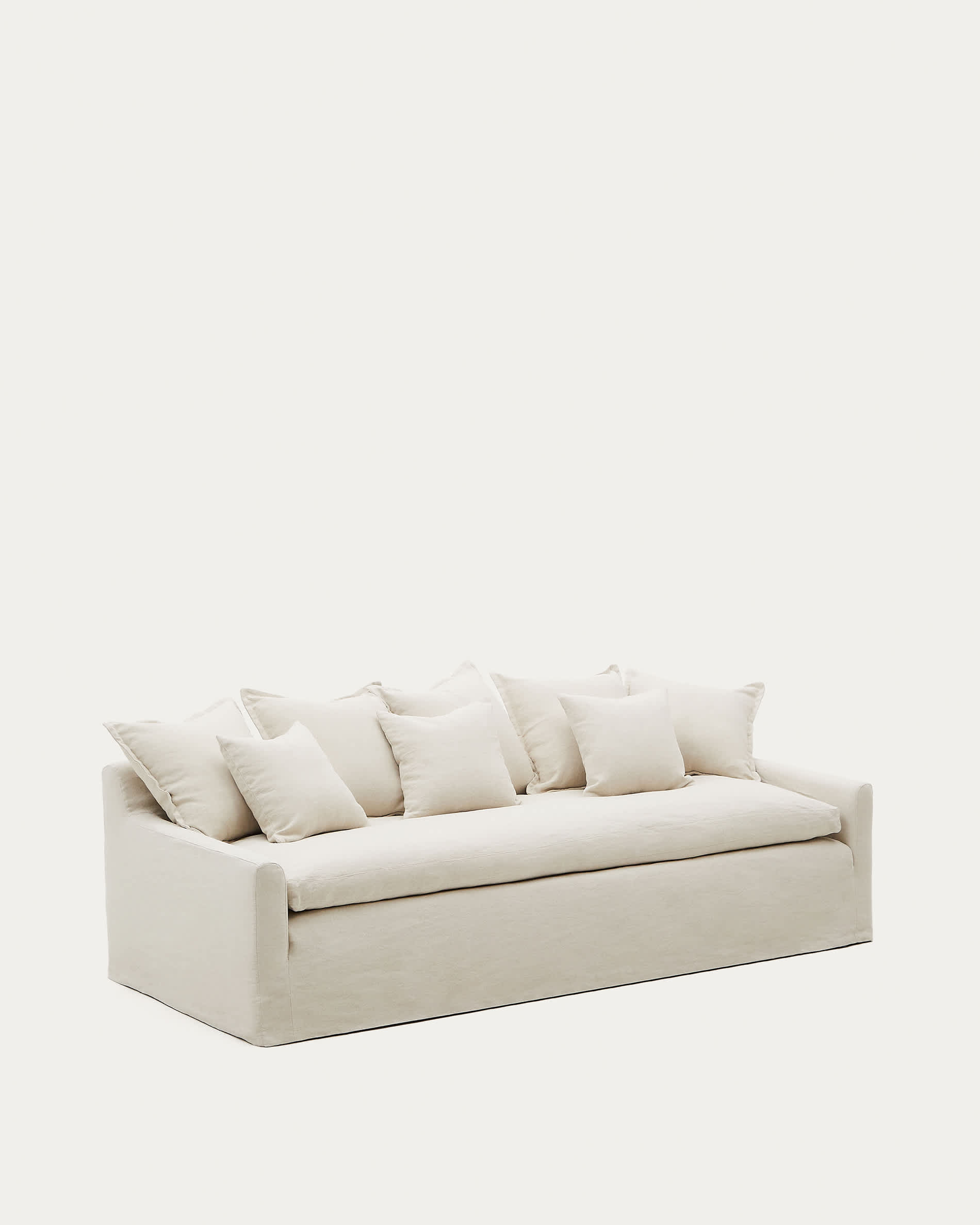 Zenira 3-seater sofa with removable cover and cushions in beige cotton and linen 230cm