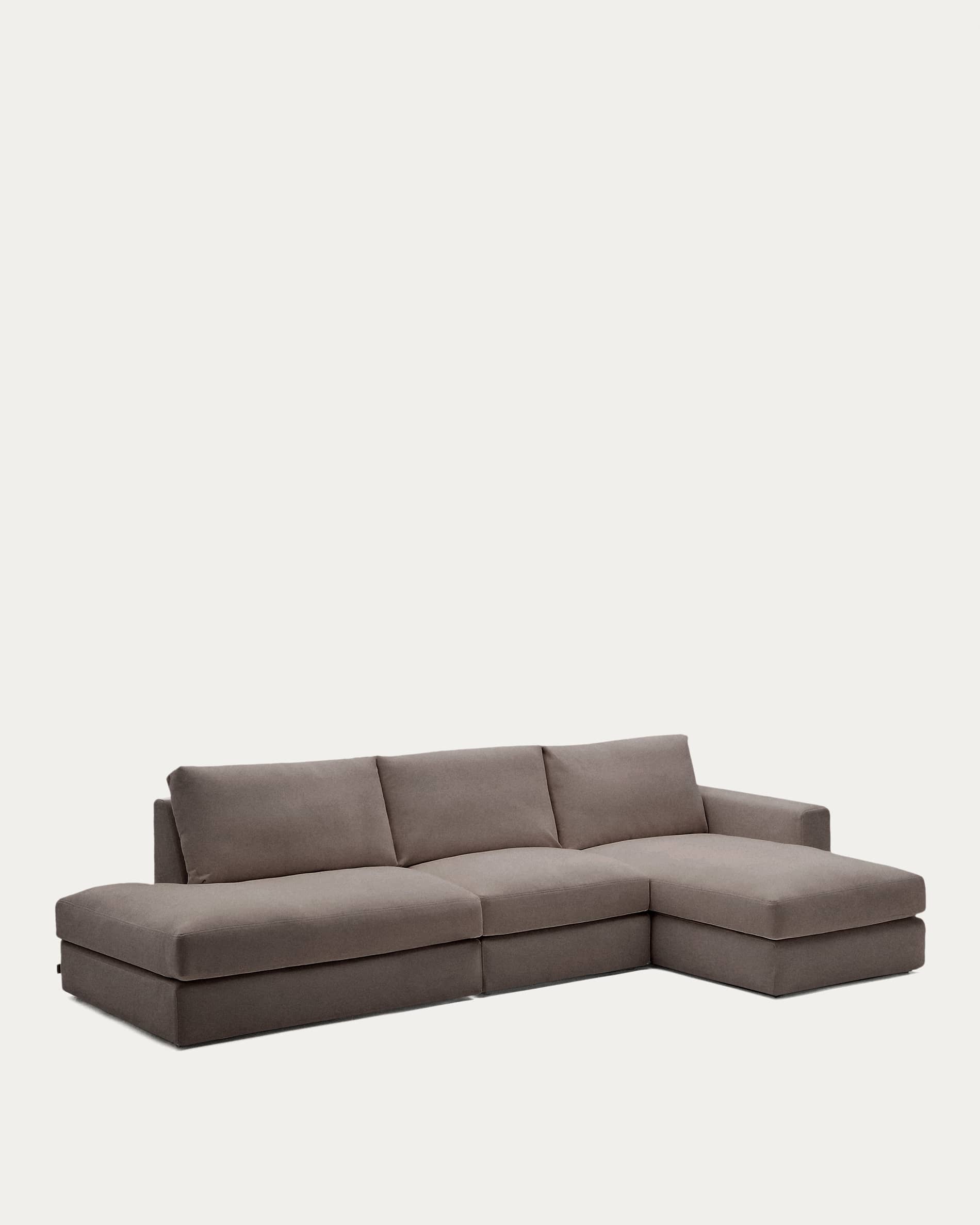 Alea dark brown chenille 5-seater modular sofa with right chaise longue and removable cover 340cm