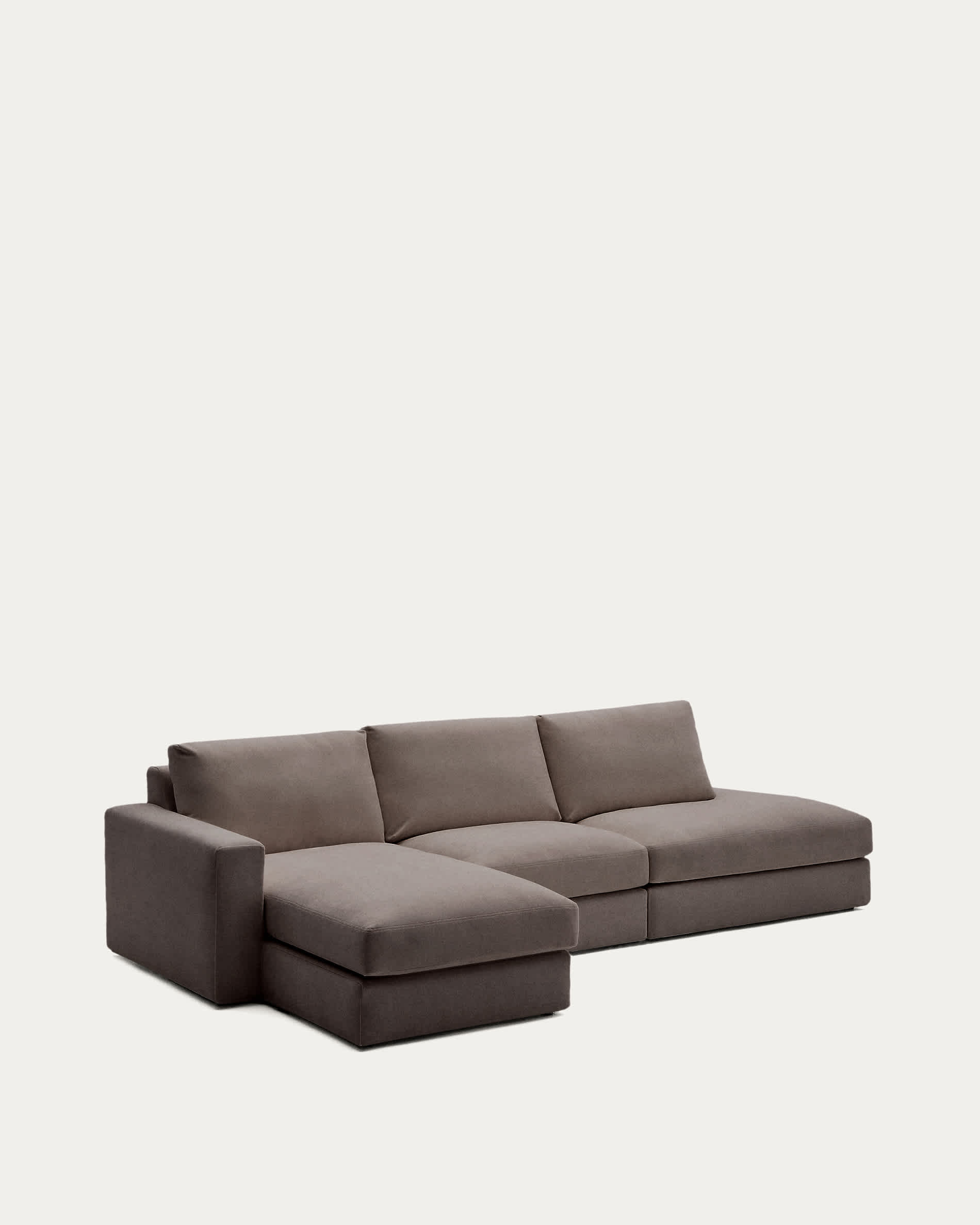 Alea dark brown chenille 5-seater modular sofa with left chaise longue and removable cover 340cm