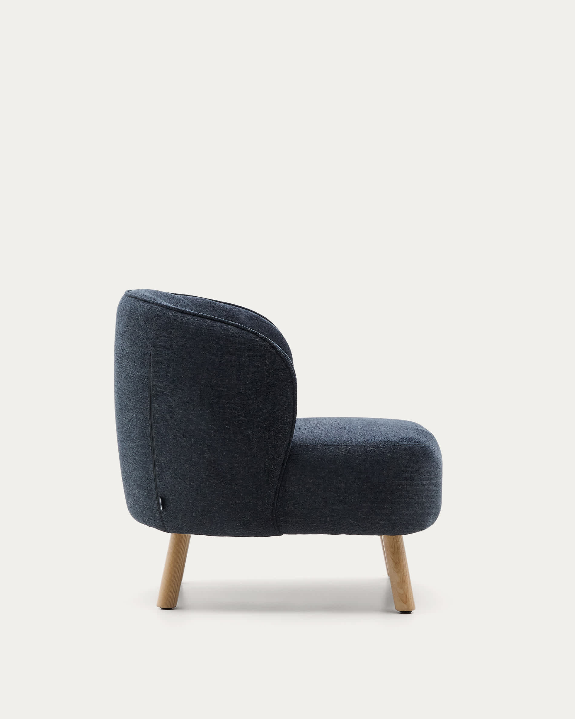 Ulit armchair in blue-grey chenille with solid ash wood legs in a natural finish