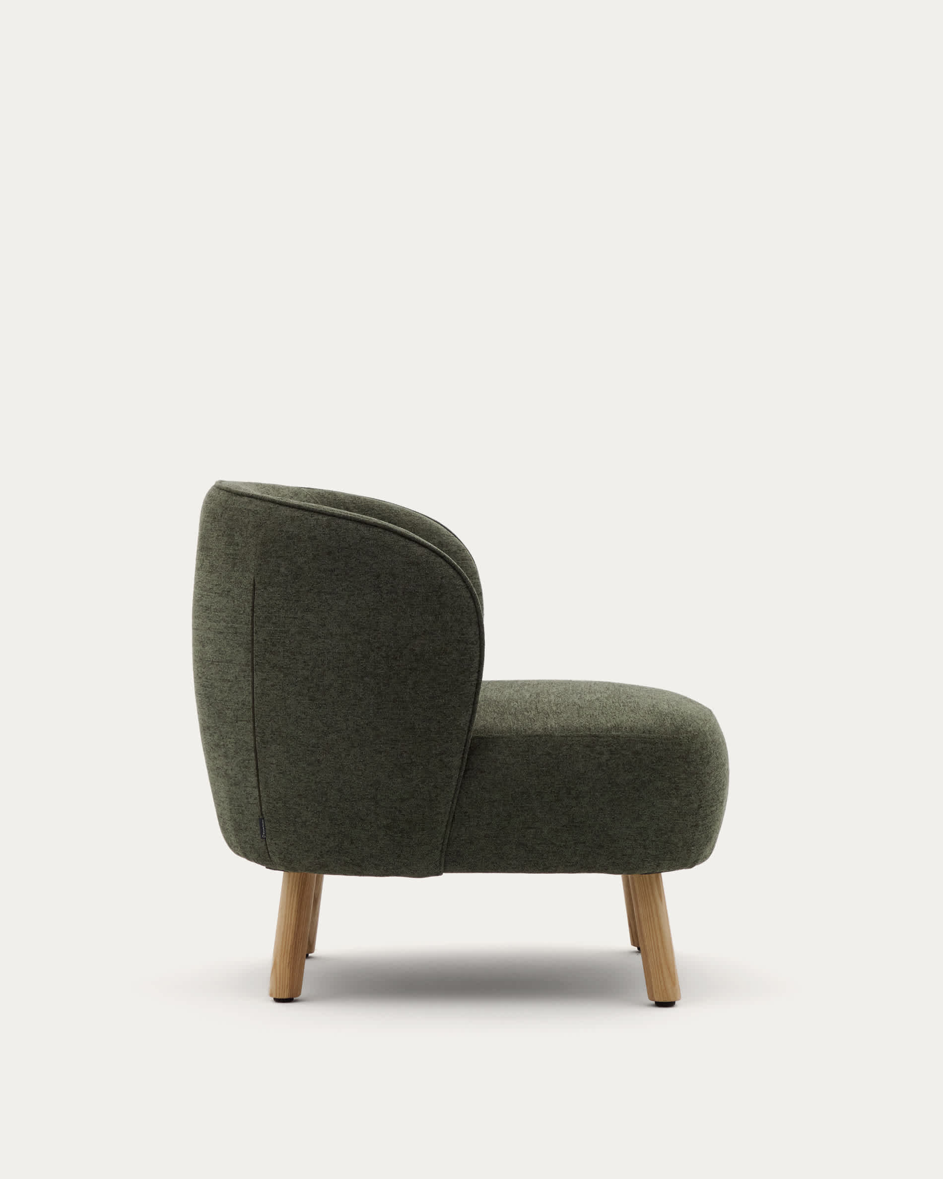 Ulit armchair in green chenille with solid ash wood legs in a natural finish