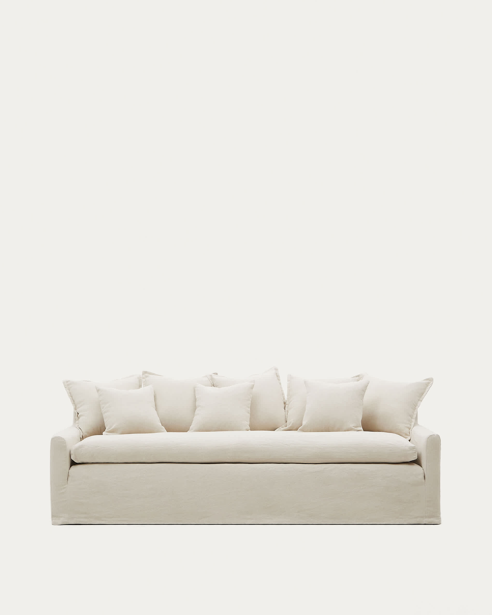 Zenira 3-seater sofa cover with cushions in beige cotton and linen 230cm
