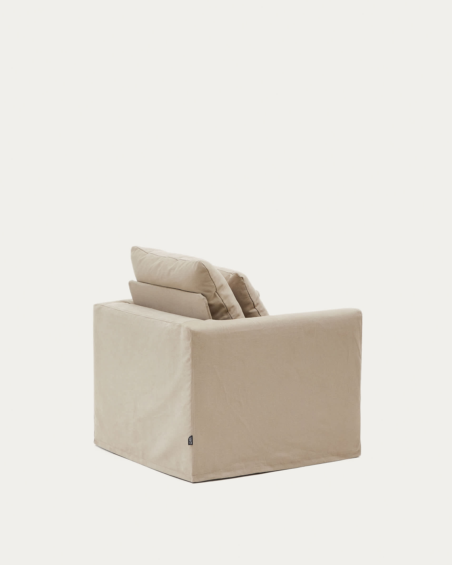 Nora armchair with removable cover with linen and cotton cushion in taupe 92cm