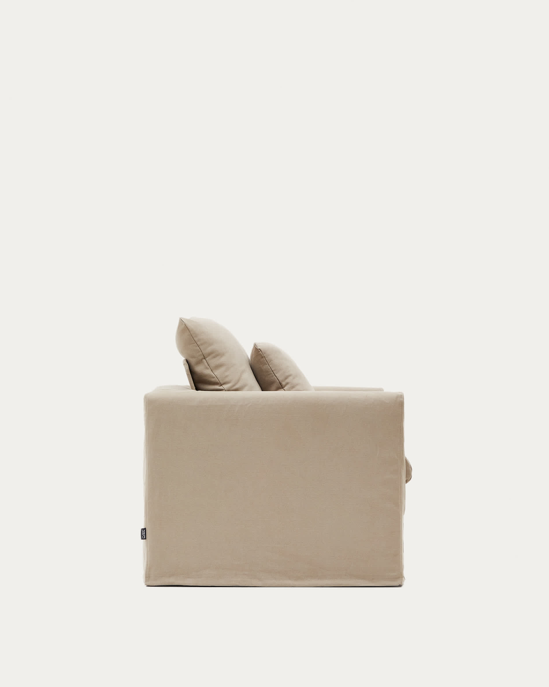 Nora armchair with removable cover with linen and cotton cushion in taupe 92cm
