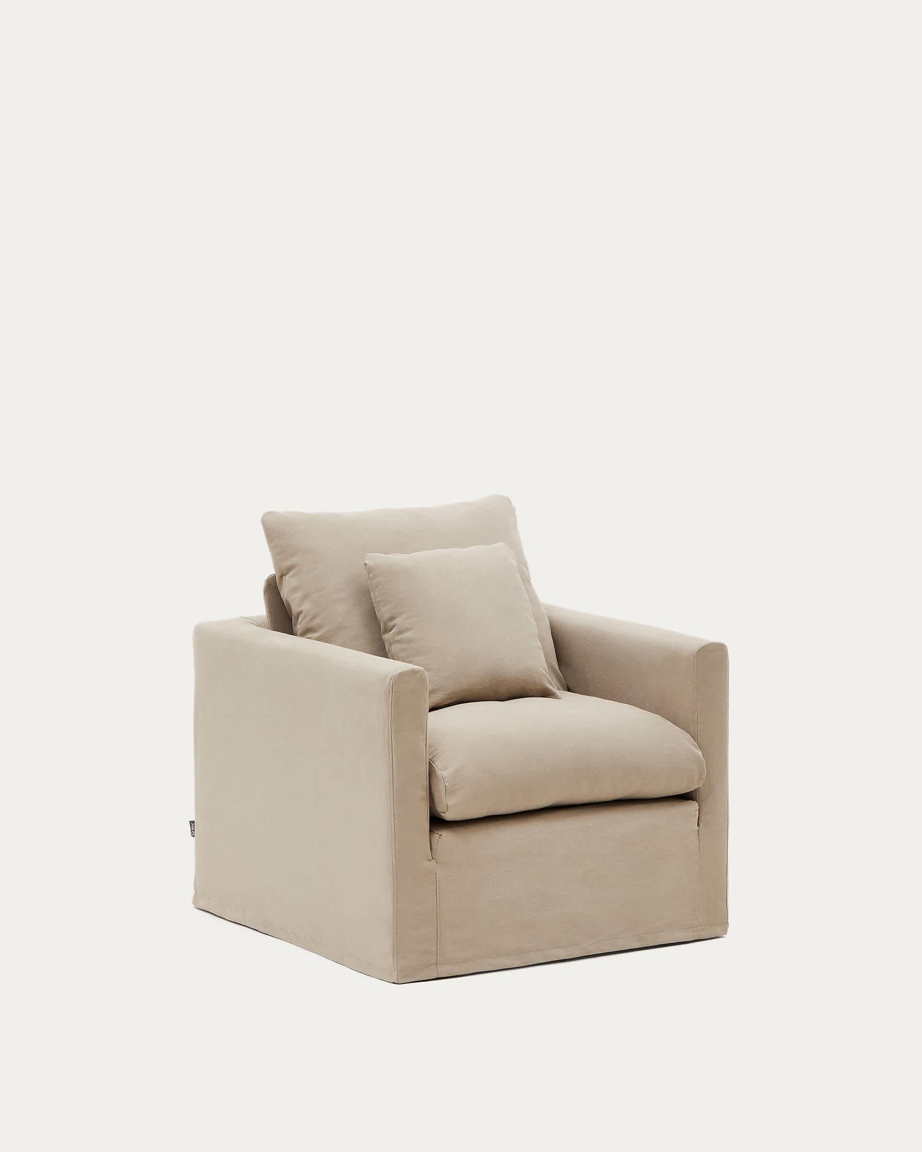 Nora armchair cover in taupe linen and cotton 92cm