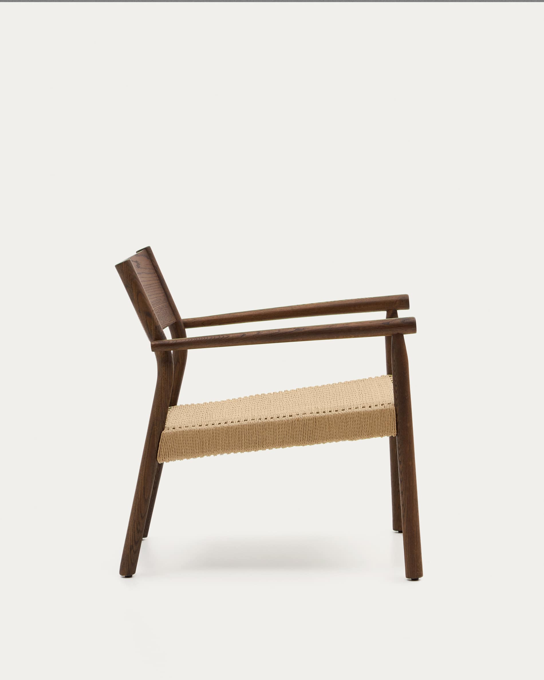 Yalia armchair in solid oak wood with walnut finish and paper rope seat FSC Mix Credit