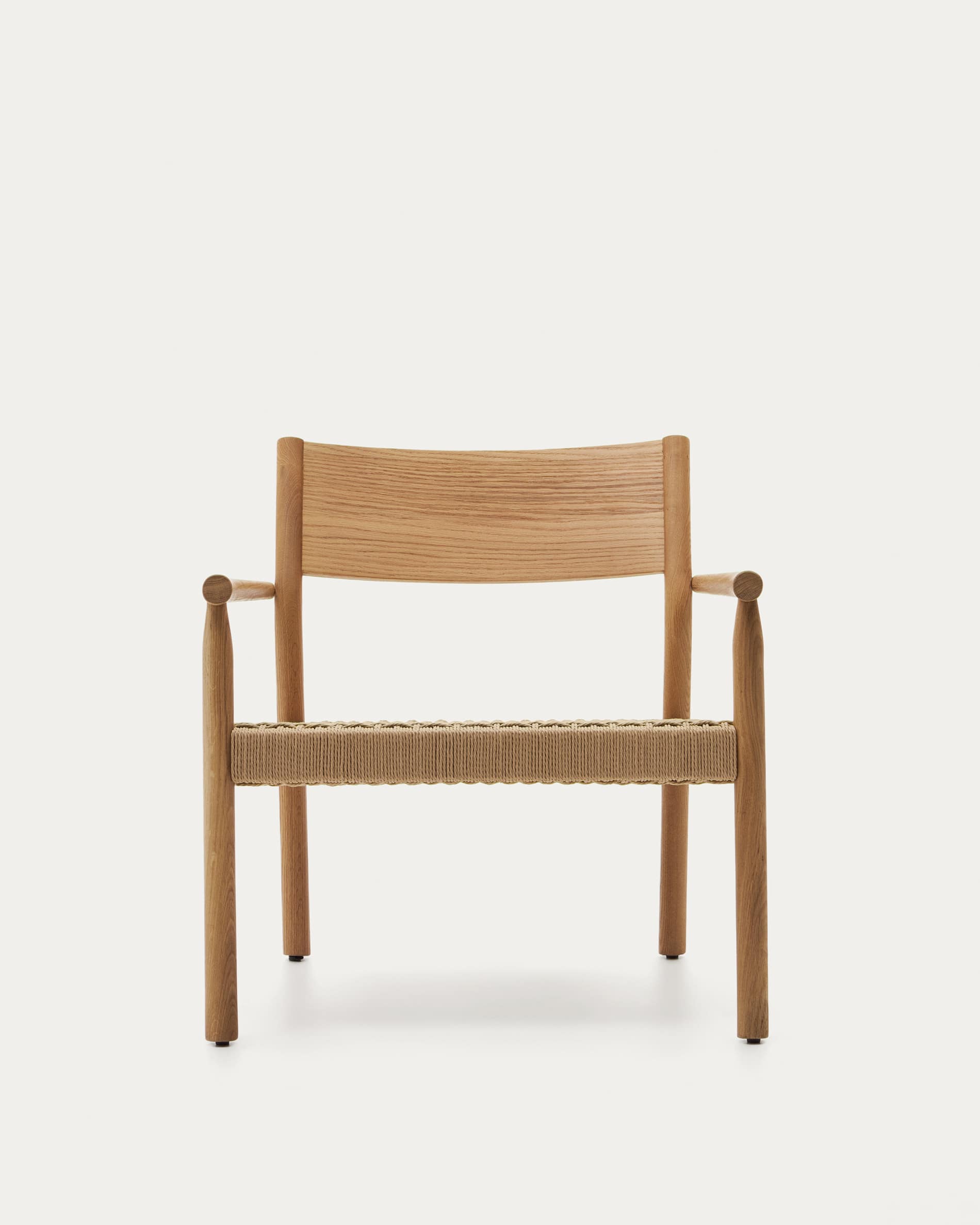 Yalia armchair in solid oak wood with natural finish and paper rope seat FSC Mix Credit