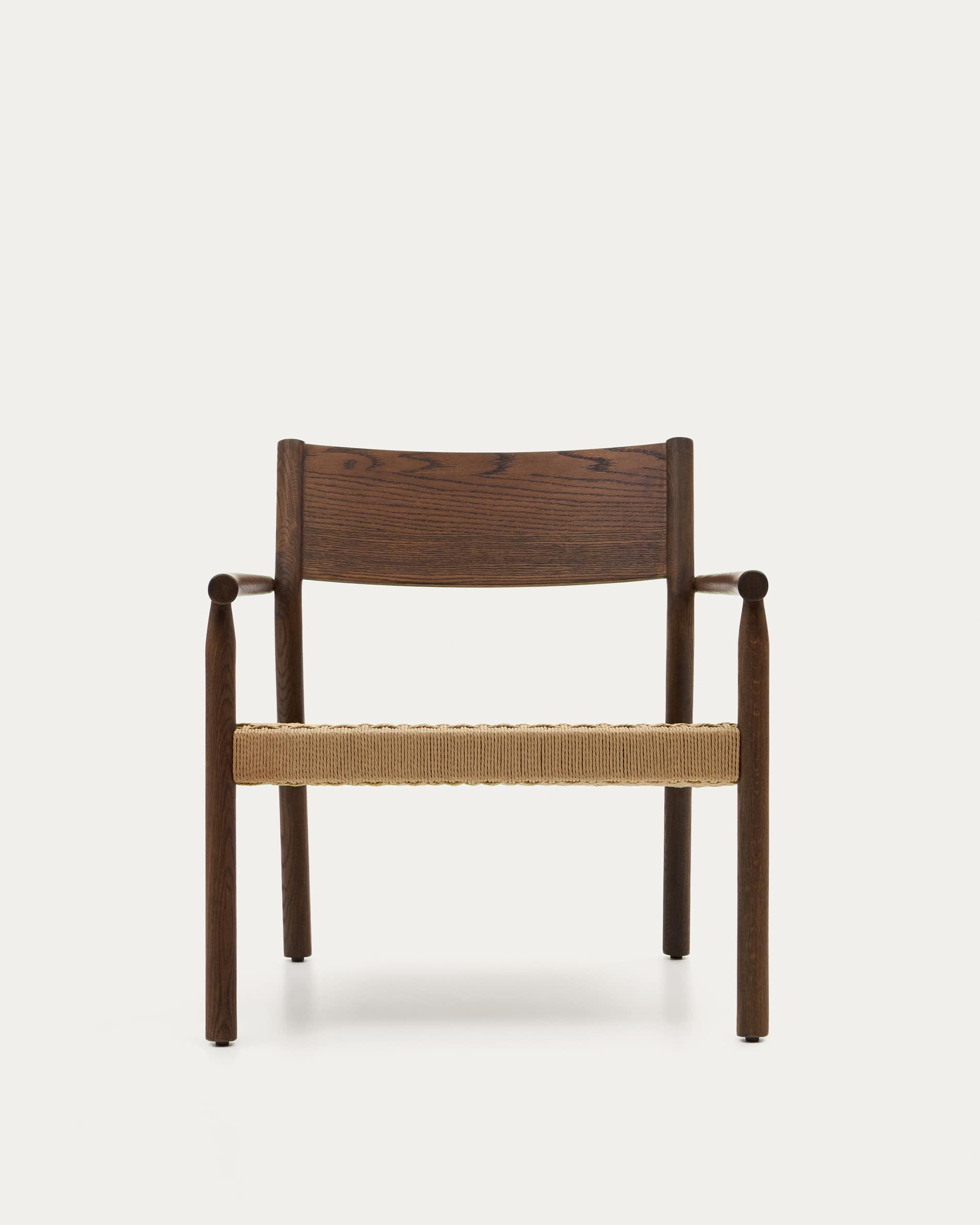 Yalia armchair in solid oak wood with walnut finish and paper rope seat FSC Mix Credit