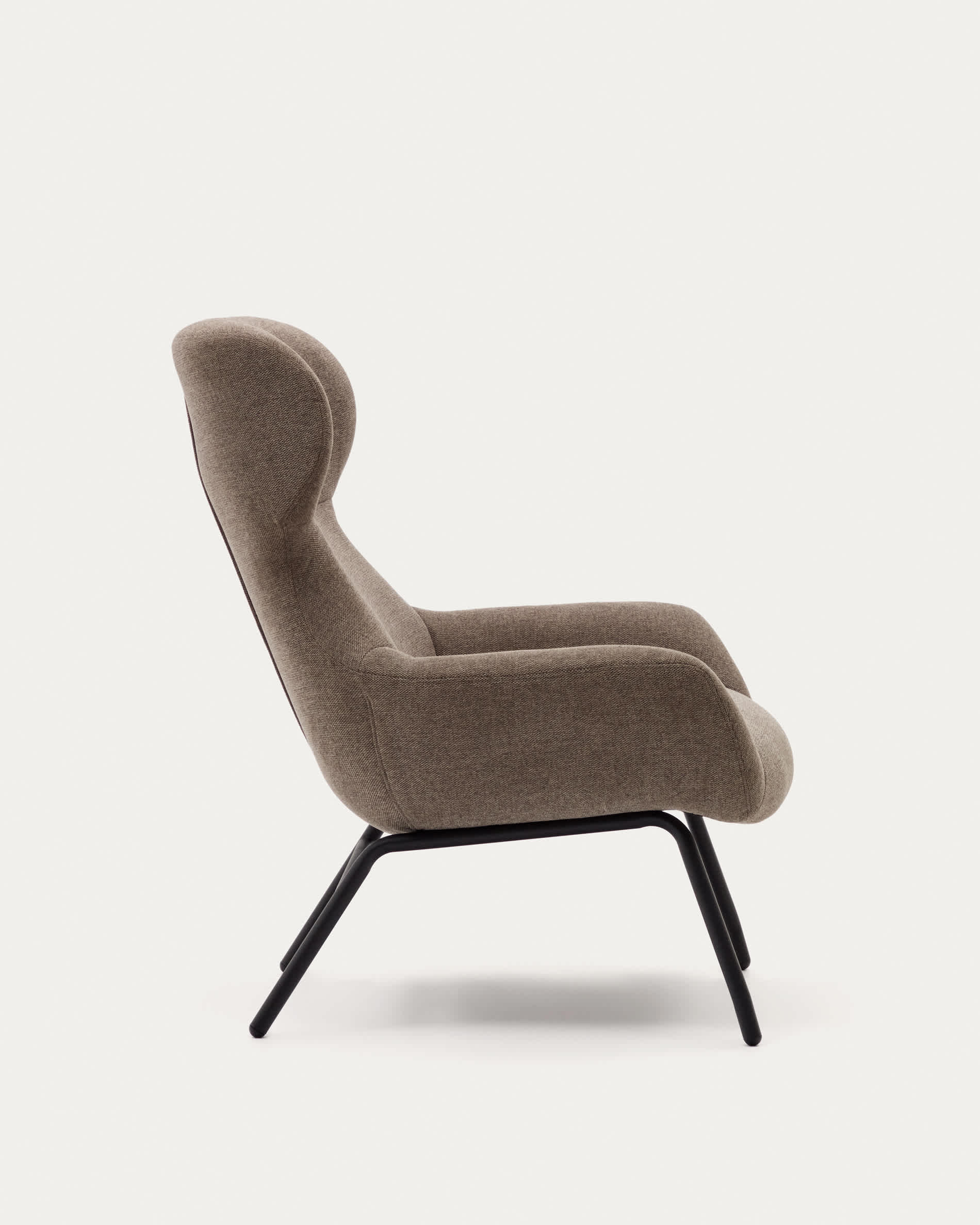 Belina chenille armchair in light brown and steel with black finish FSC 100%