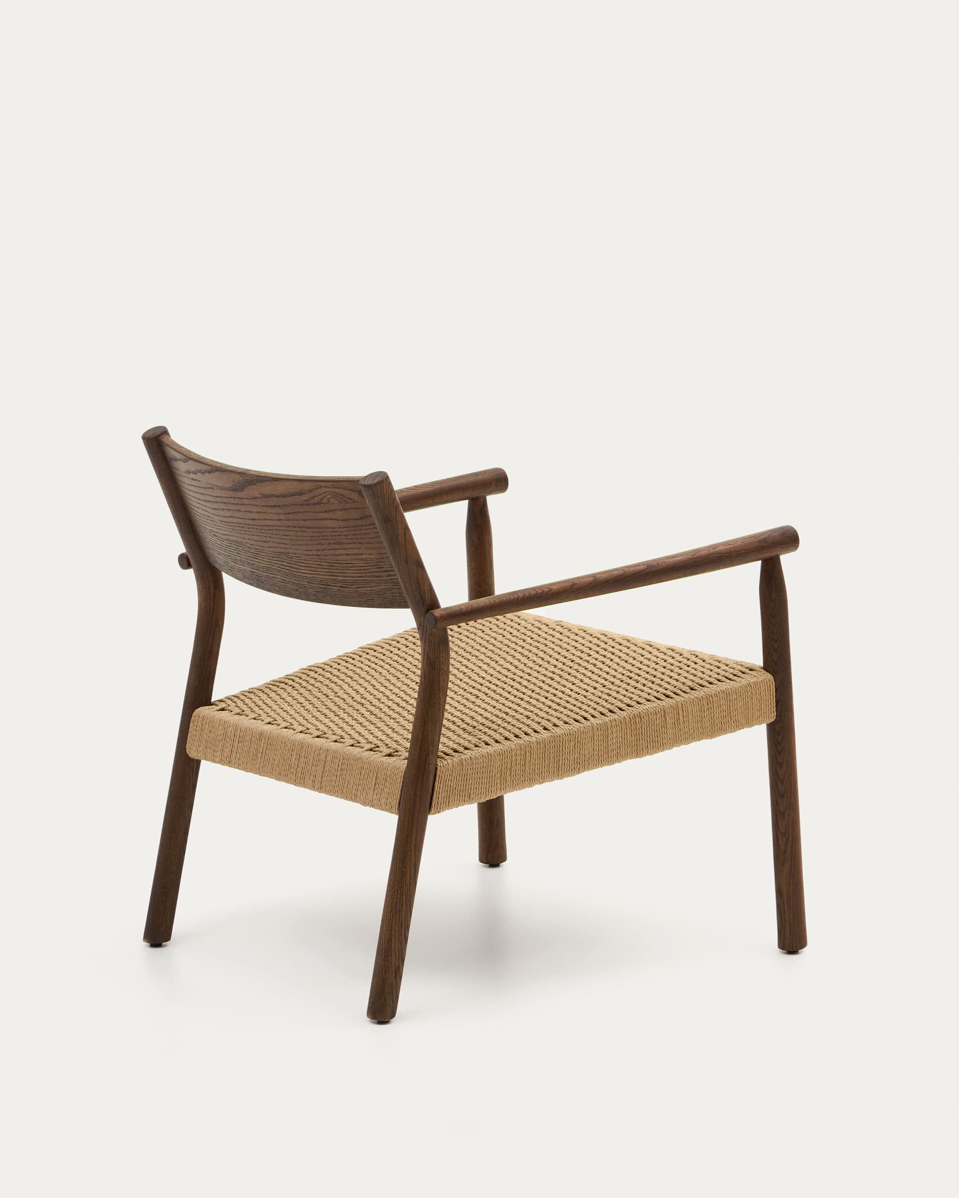 Yalia armchair in solid oak wood with walnut finish and paper rope seat FSC Mix Credit