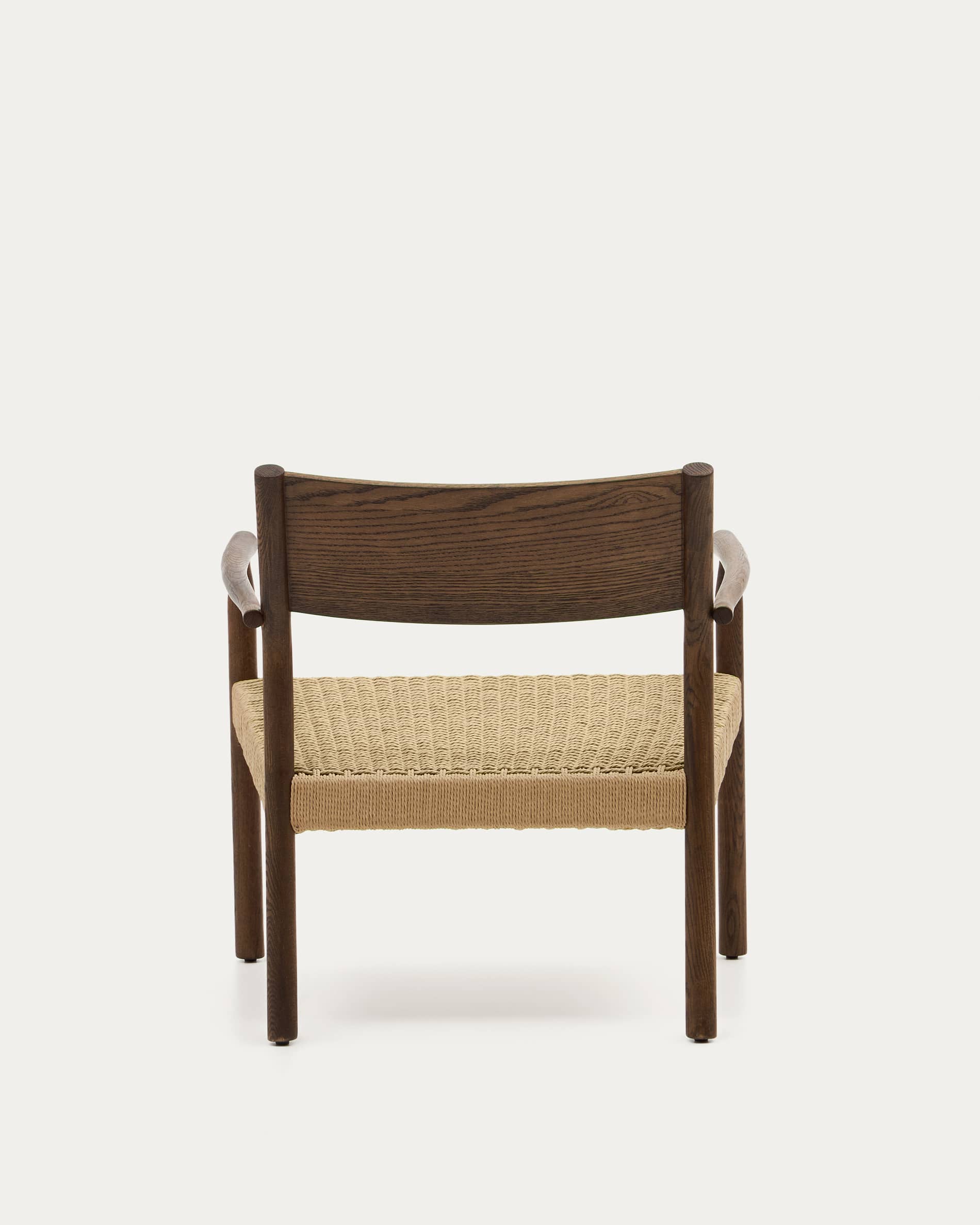 Yalia armchair in solid oak wood with walnut finish and paper rope seat FSC Mix Credit