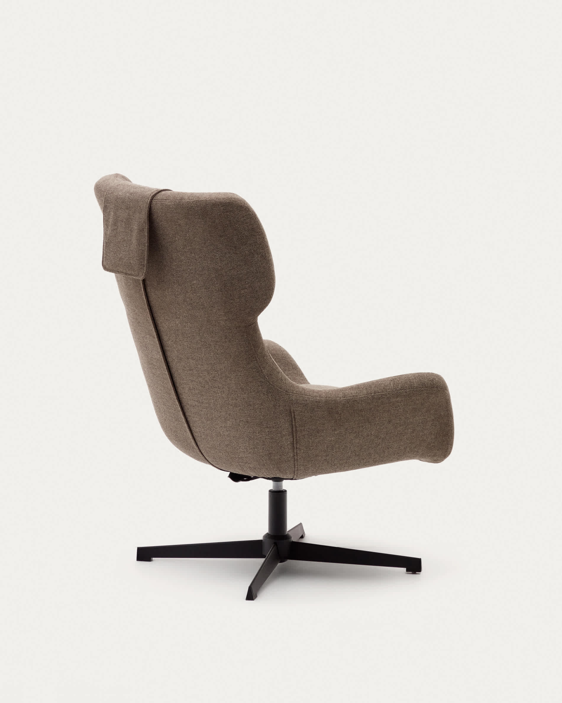Zalina swivel armchair in light brown chenille and steel with black finish FSC 100%