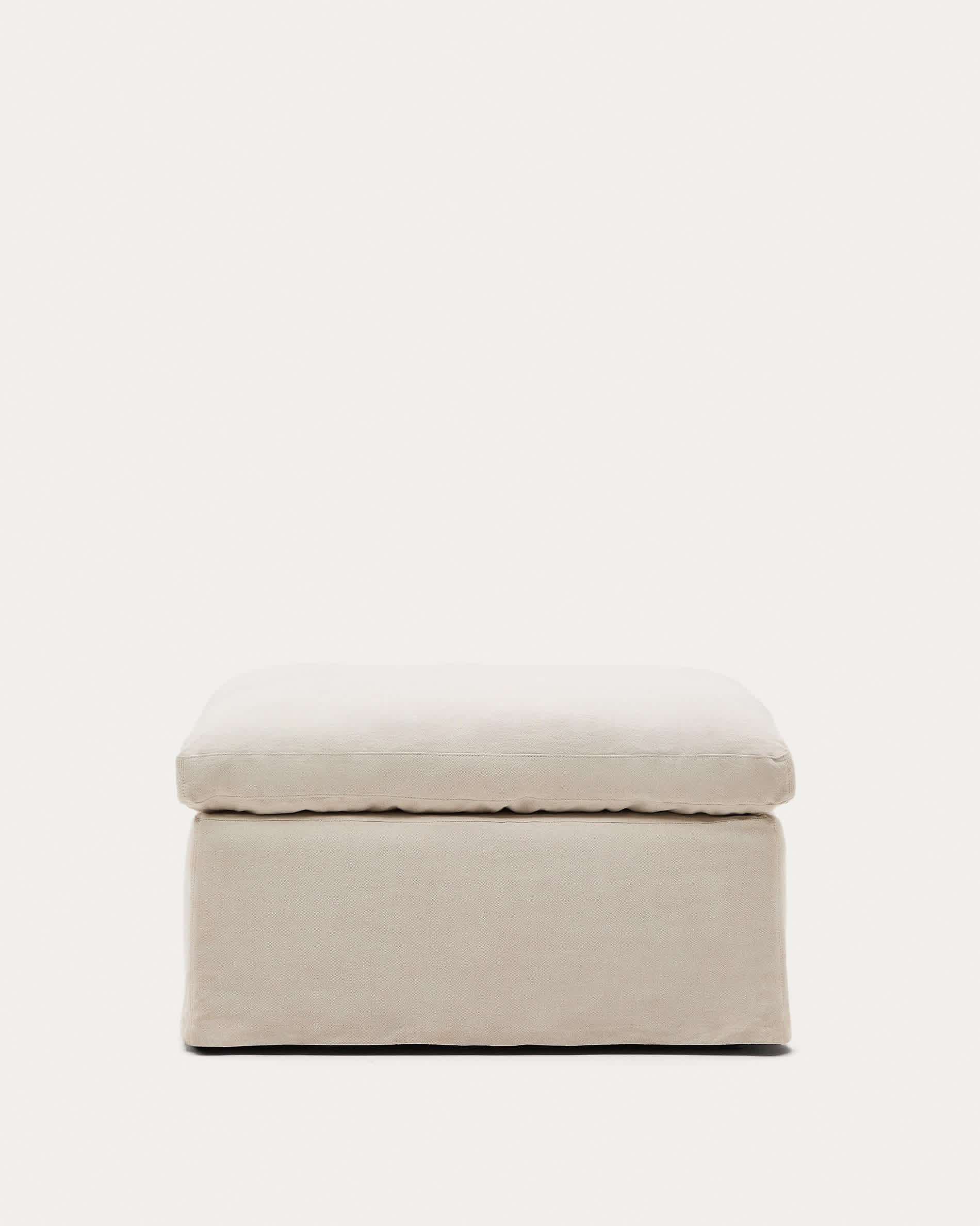 Zenira beige cotton and linen footrest with removable cover and cushion 90 x 90cm
