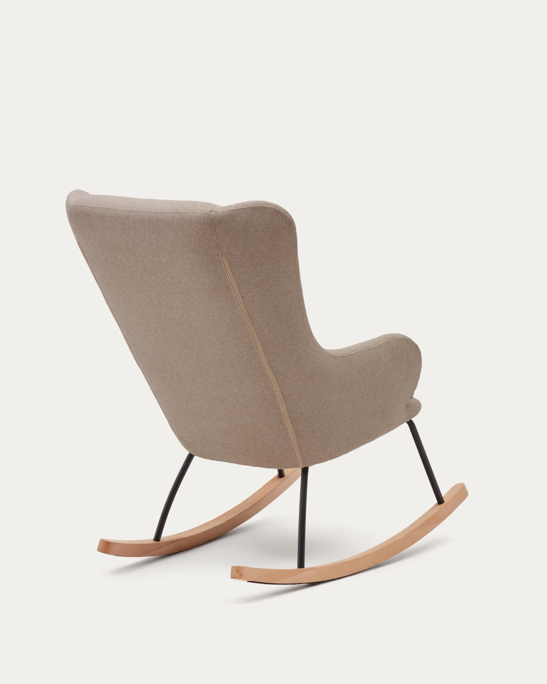 Maustin rocking chair in beige chenille with a black steel structure and beech wood