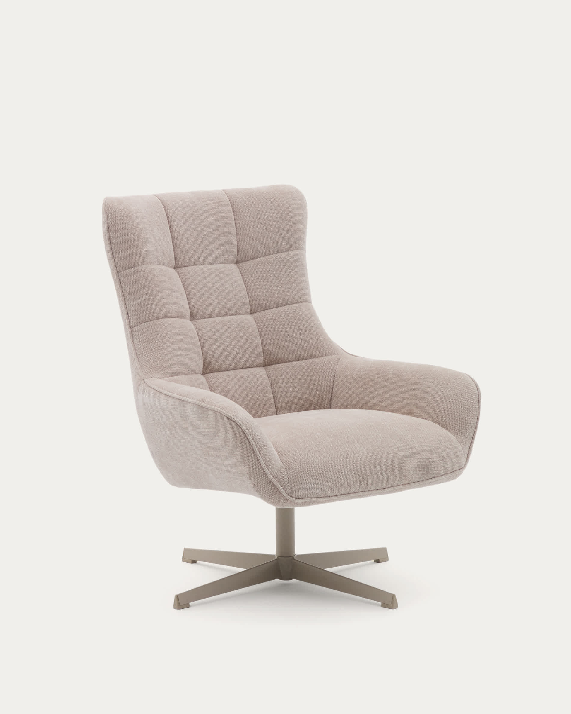 Teryl swivel beige chenille armchair with grey-finished metal, FSC 100%