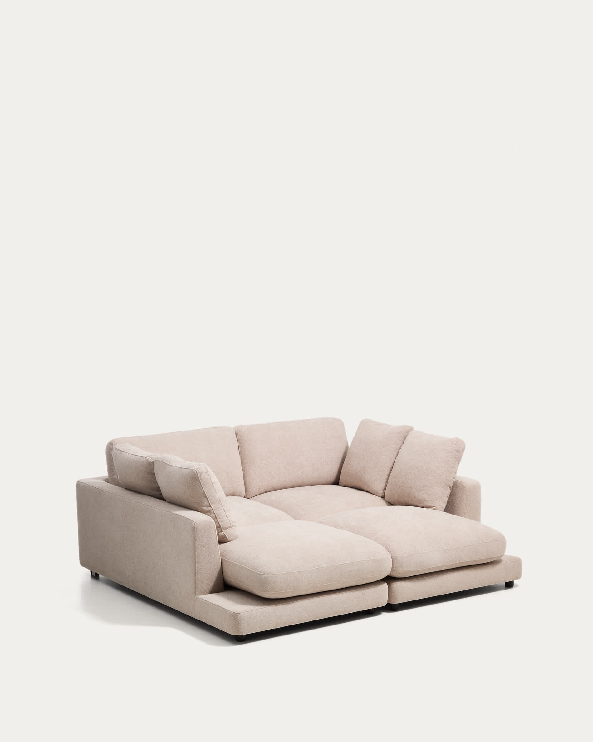Gala beige micro bouclé 3-seater sofa with double chaise longue FSC Mix Credit 210cm