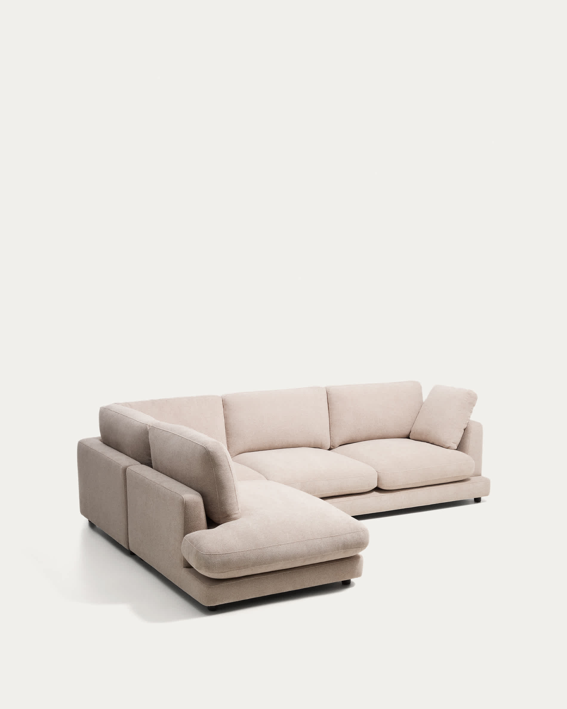Gala 5-seater corner sofa with end module left side in beige micro bouclé FSC Mix Credit 225 x 300cm