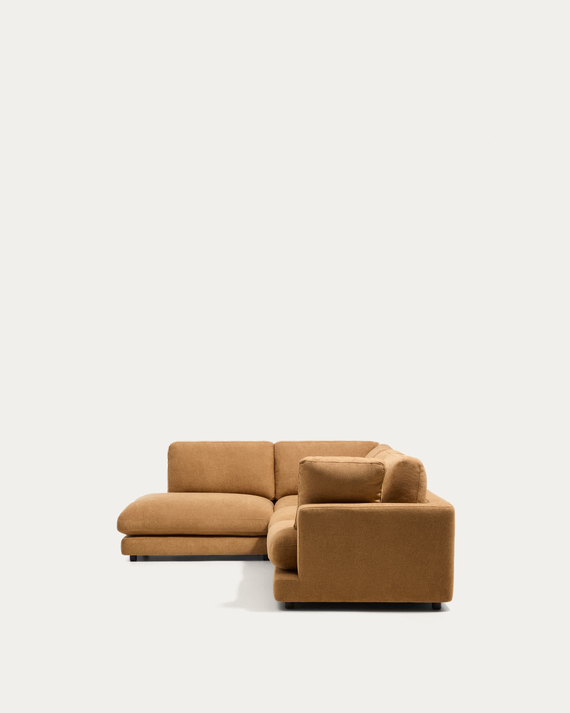 Gala 5-seater corner sofa with end module left side in mustard micro bouclé FSC Mix Credit 225 x 300cm
