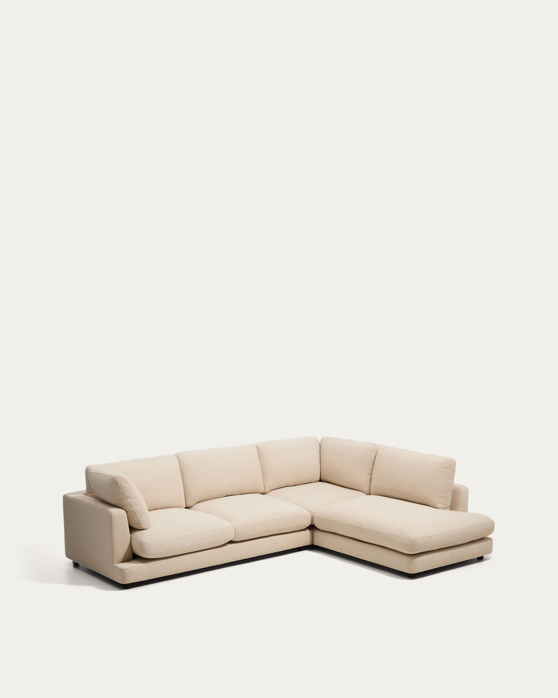 Gala 5-seater corner sofa with end module right side in beige chenille FSC Mix Credit 300 x 225cm