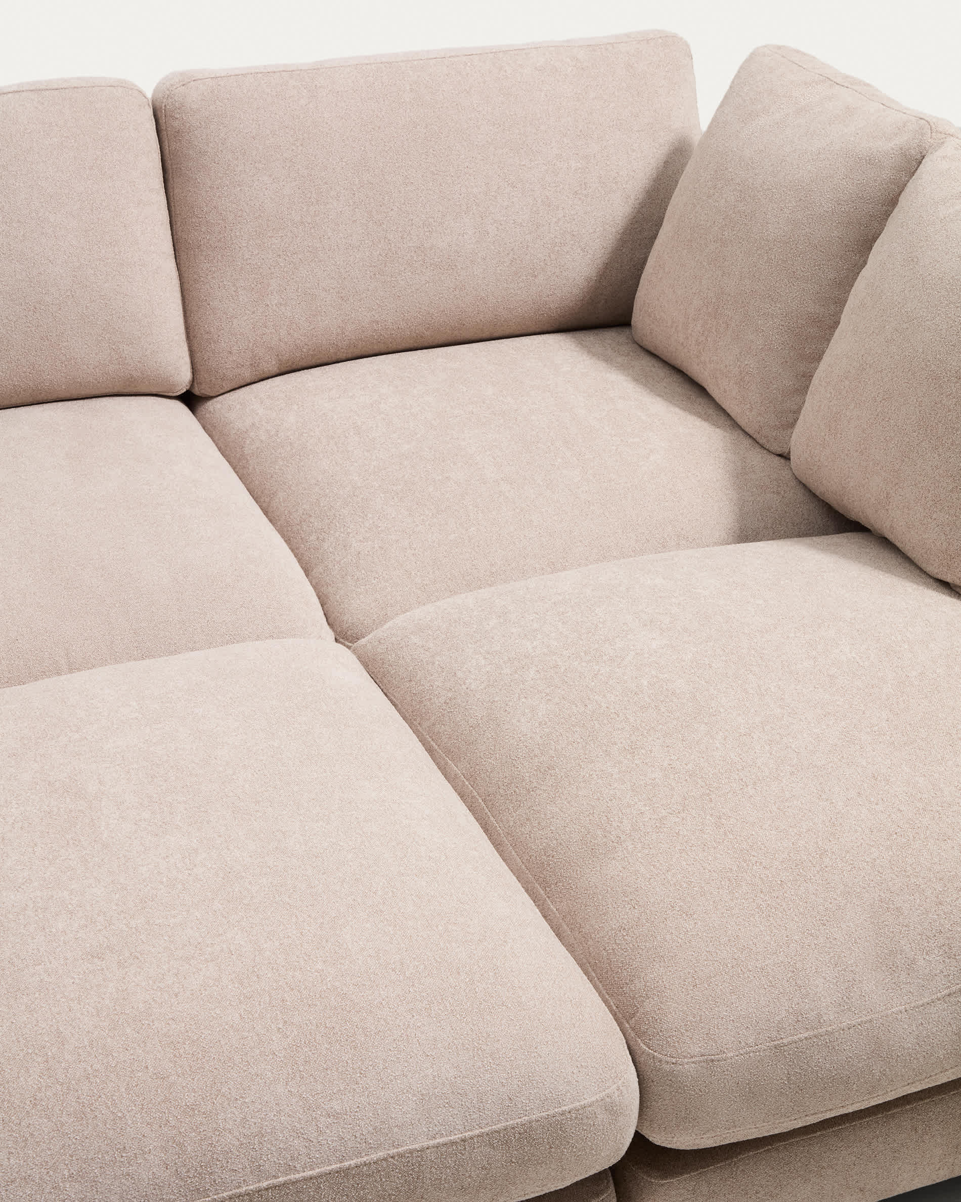 Gala beige micro bouclé 3-seater sofa with double chaise longue FSC Mix Credit 210cm