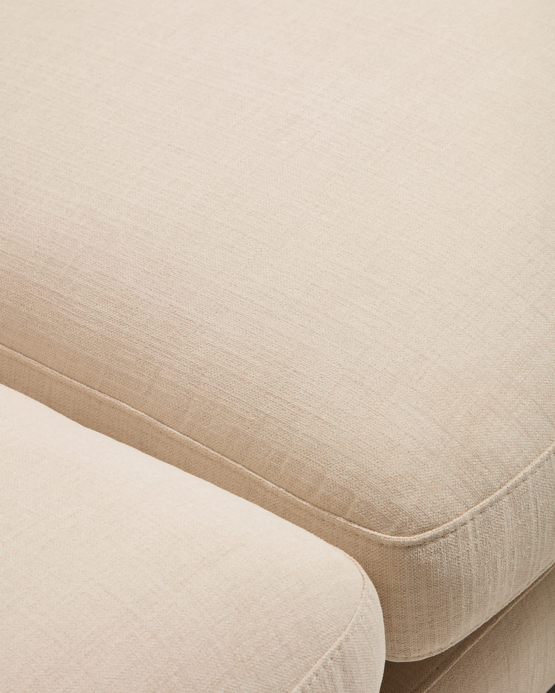Gala 5-seater corner sofa with end module right side in beige chenille FSC Mix Credit 300 x 225cm