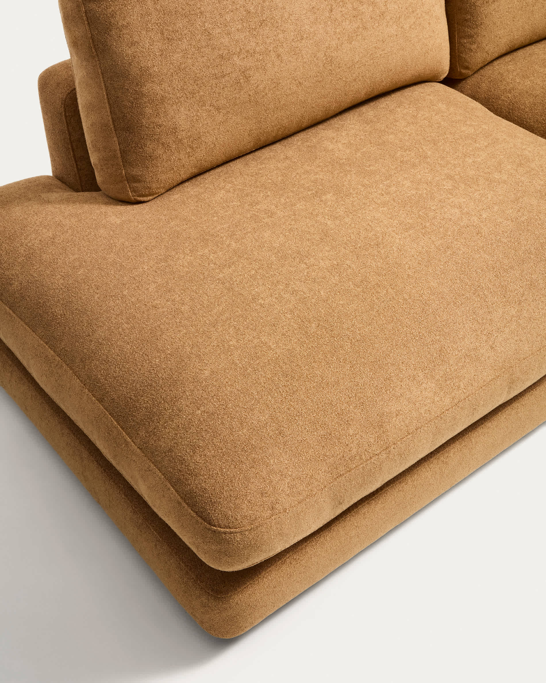 Gala 5-seater corner sofa with end module left side in mustard micro bouclé FSC Mix Credit 225 x 300cm