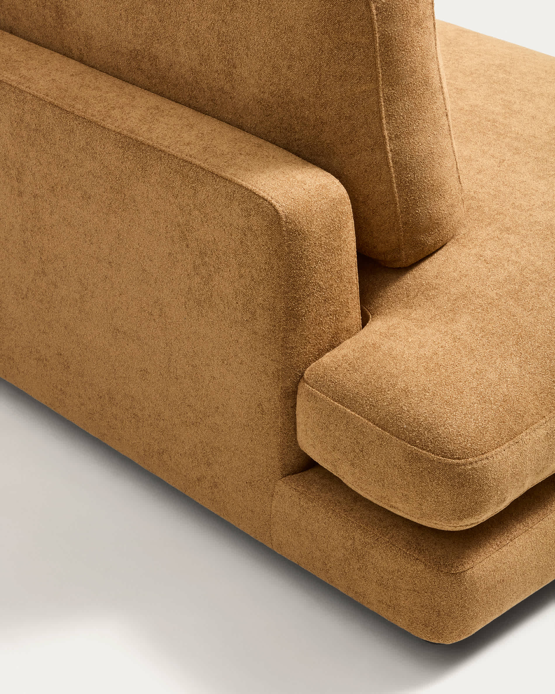Gala 5-seater corner sofa with end module left side in mustard micro bouclé FSC Mix Credit 225 x 300cm