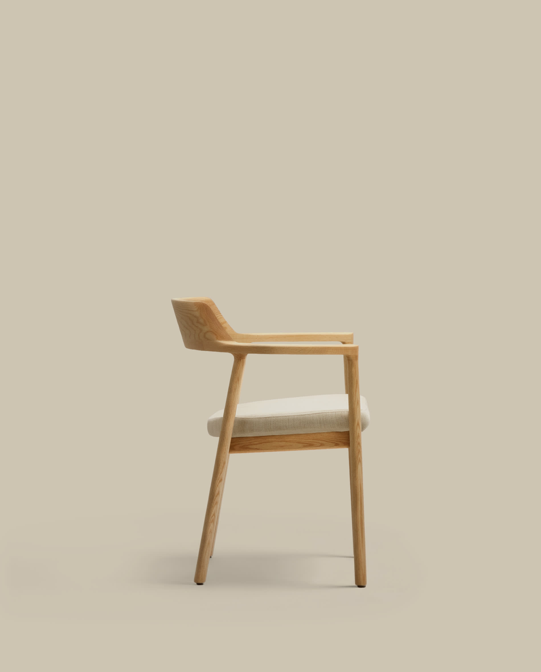Alocs chair removable cover in beige chenille solid oak wood natural finish FSC Mix Credit