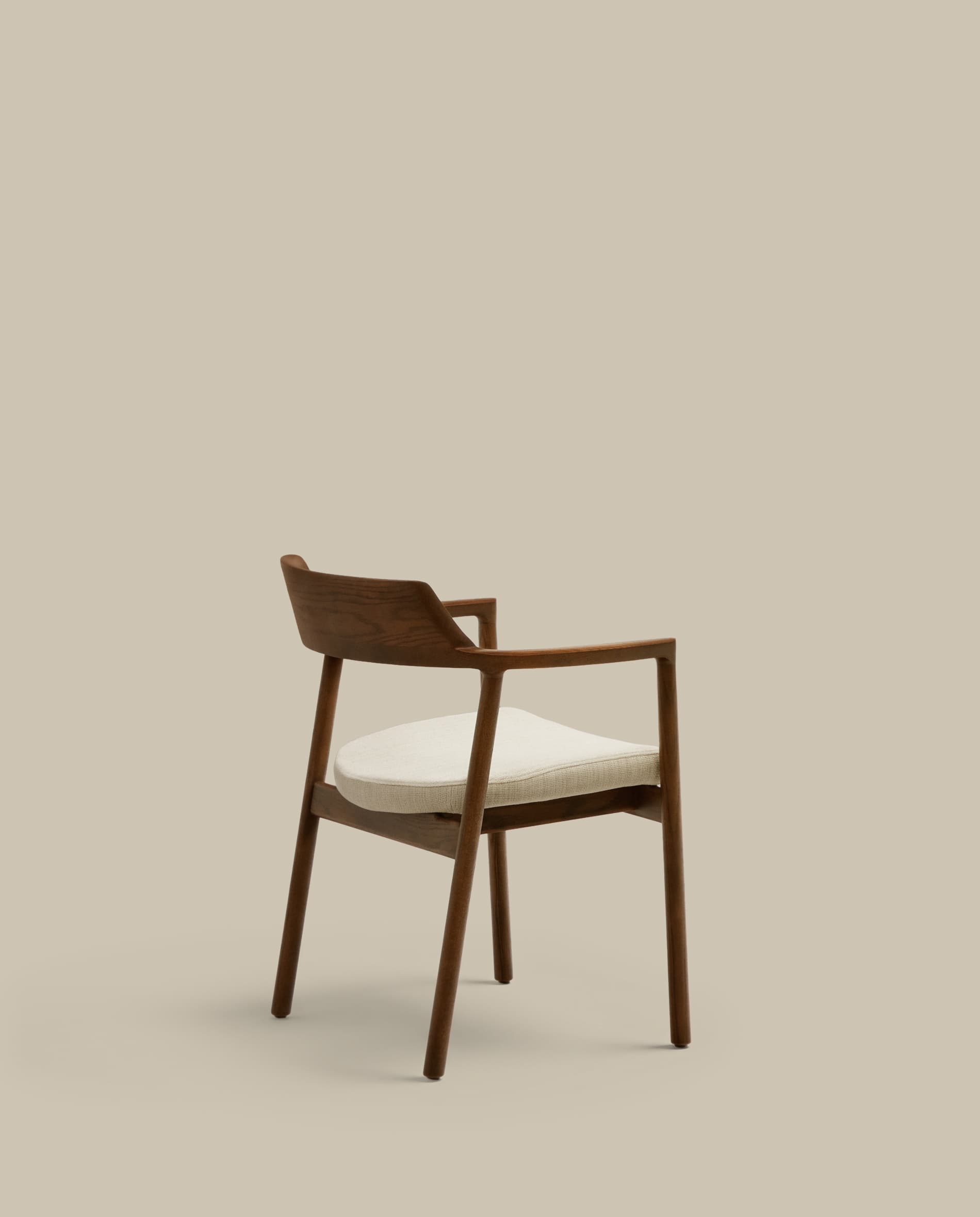 Alocs chair removable cover in beige chenille solid oak wood walnut finish FSC Mix Credit
