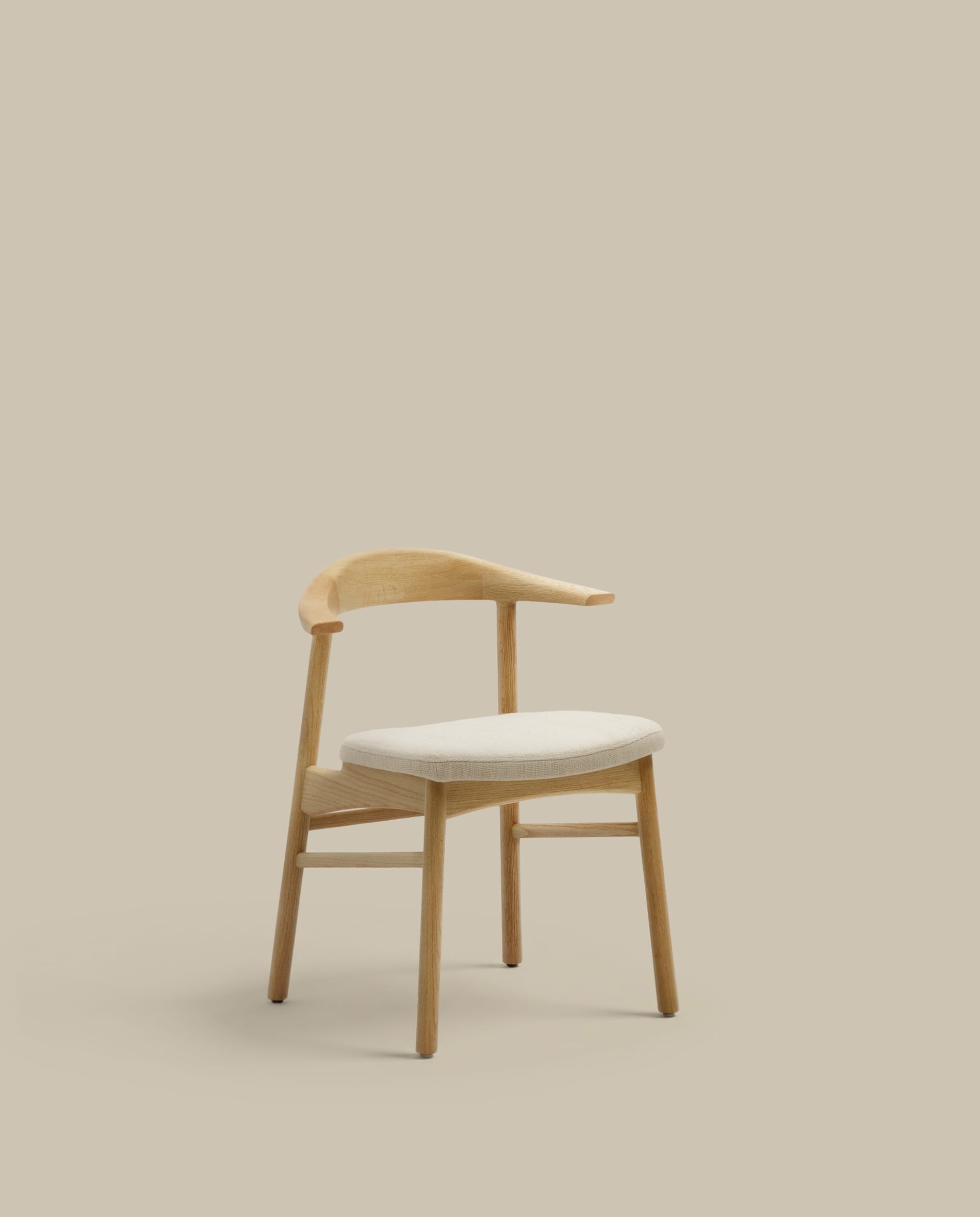 Timons chair removable cover in beige chenille solid oak wood natural finish FSC Mix Credit