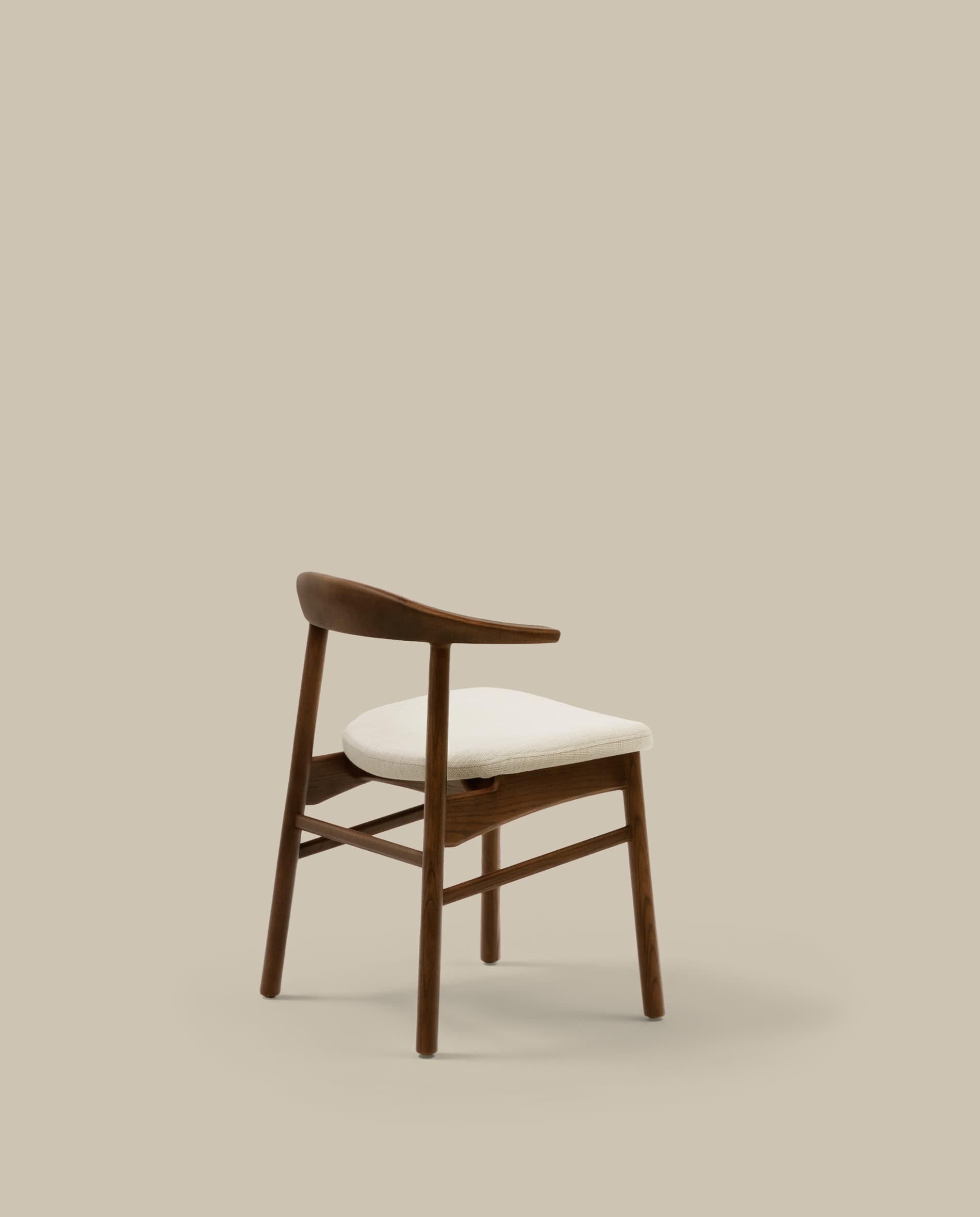 Timons chair removable cover in beige chenille solid oak wood walnut finish FSC Mix Credit