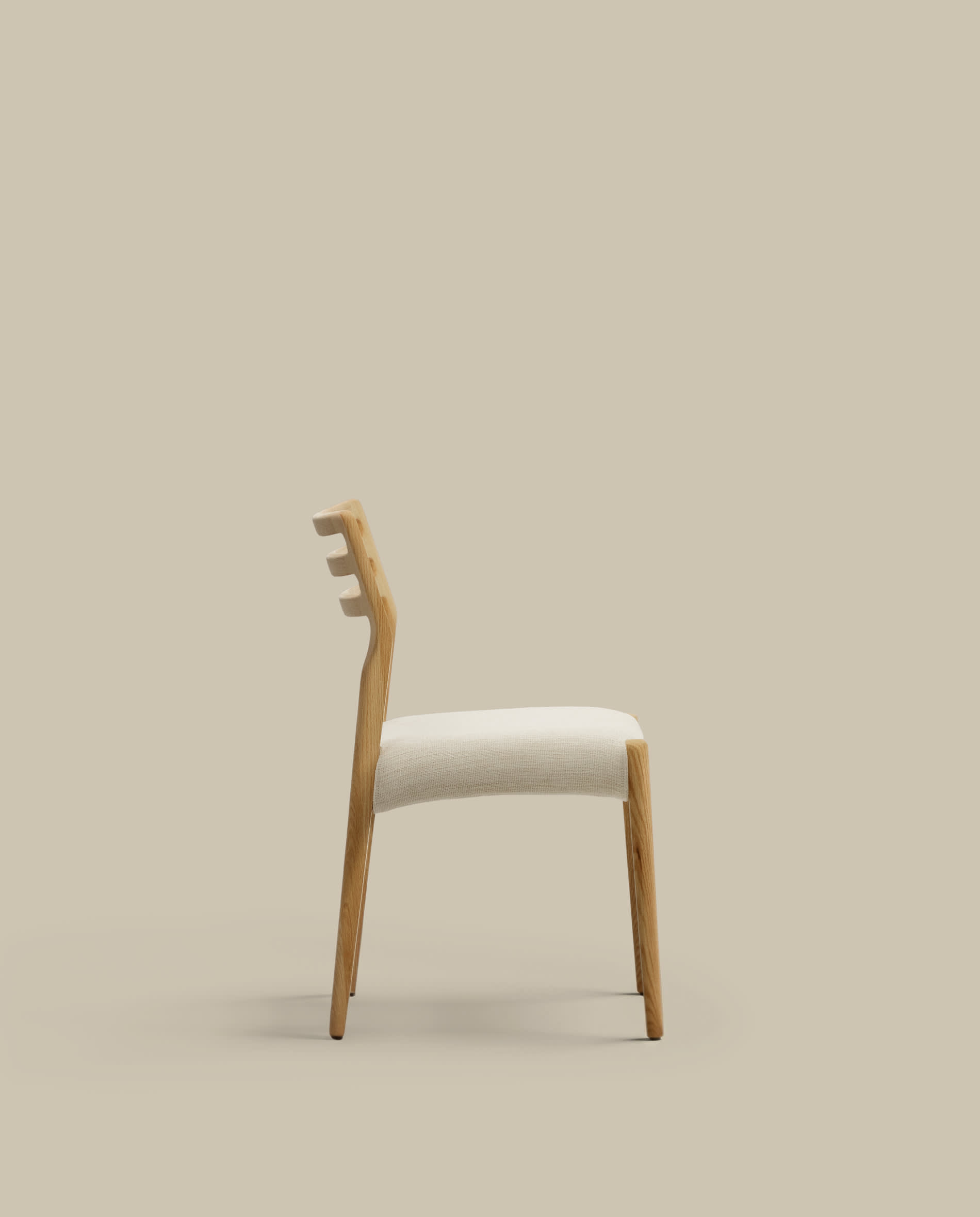 Cudia chair removable cover in beige chenille solid oak wood natural finish FSC Mix Credit