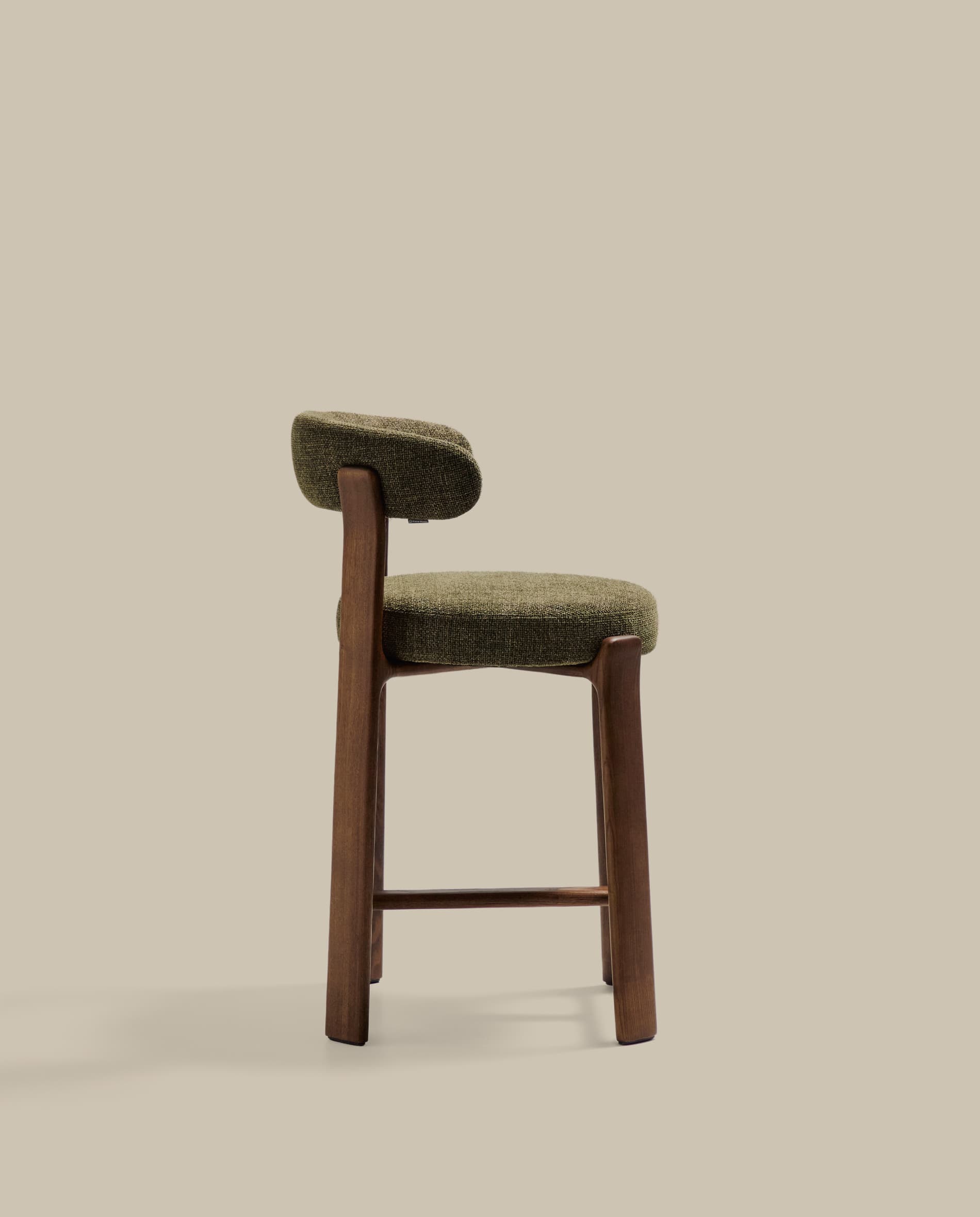 Granite stool in green chenille and solid ash wood with walnut-coloured finish FSC 100% 65cm