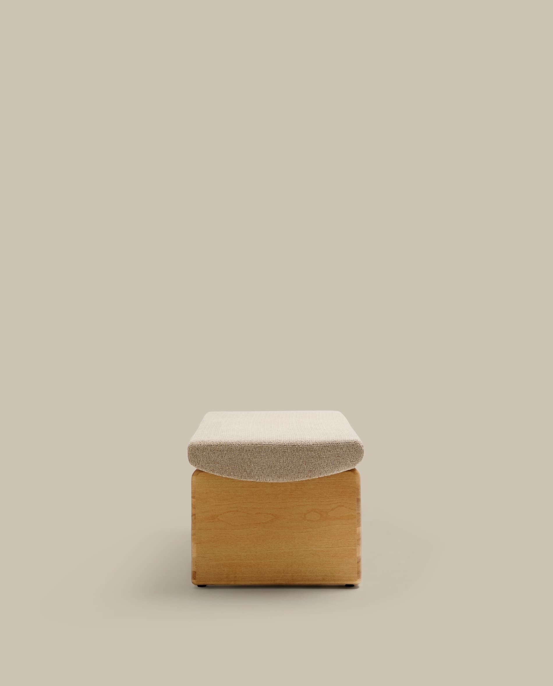 Topaz bench in beige chenille and FSC 100% solid ash wood in a natural finish, 150 cm