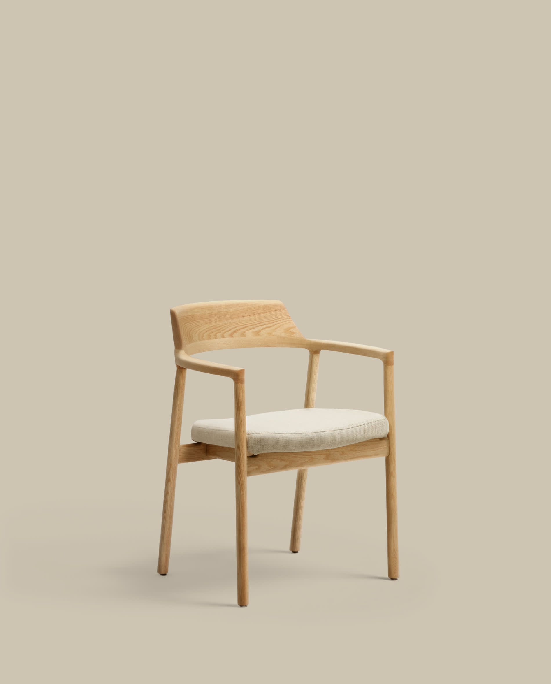 Alocs chair removable cover in beige chenille solid oak wood natural finish FSC Mix Credit