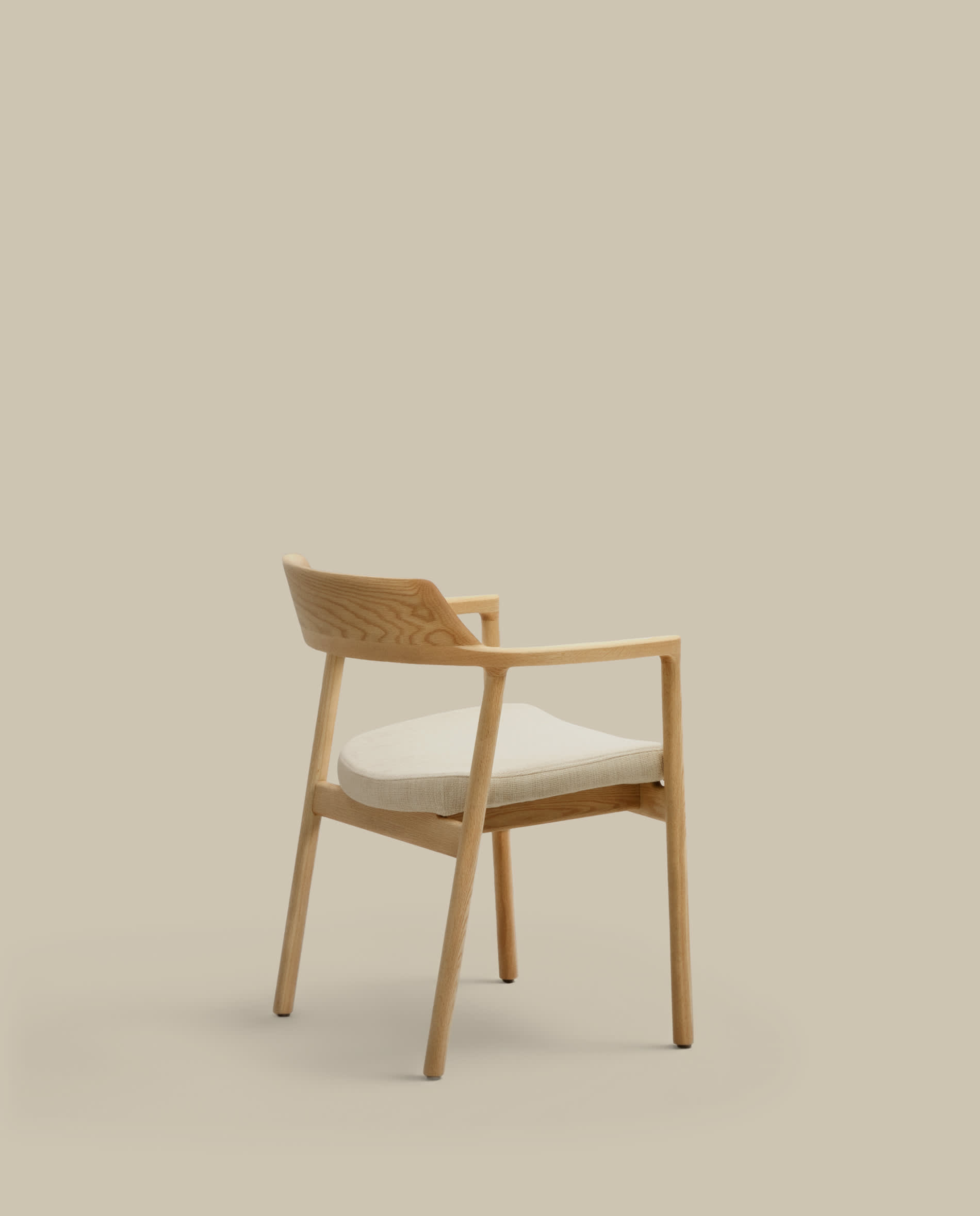 Alocs chair removable cover in beige chenille solid oak wood natural finish FSC Mix Credit